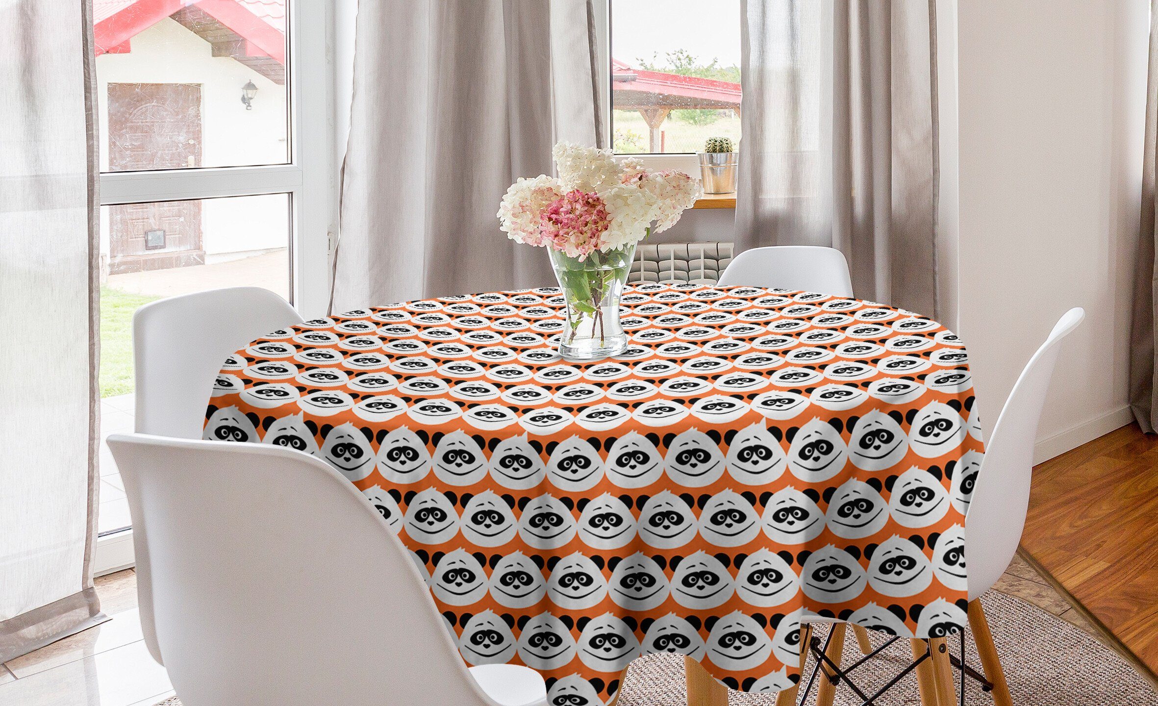 Abakuhaus Tischdecke Esszimmer Abdeckung Bären Tischdecke für Küche Monochrome Dekoration, Grafik Kreis Panda-Bär
