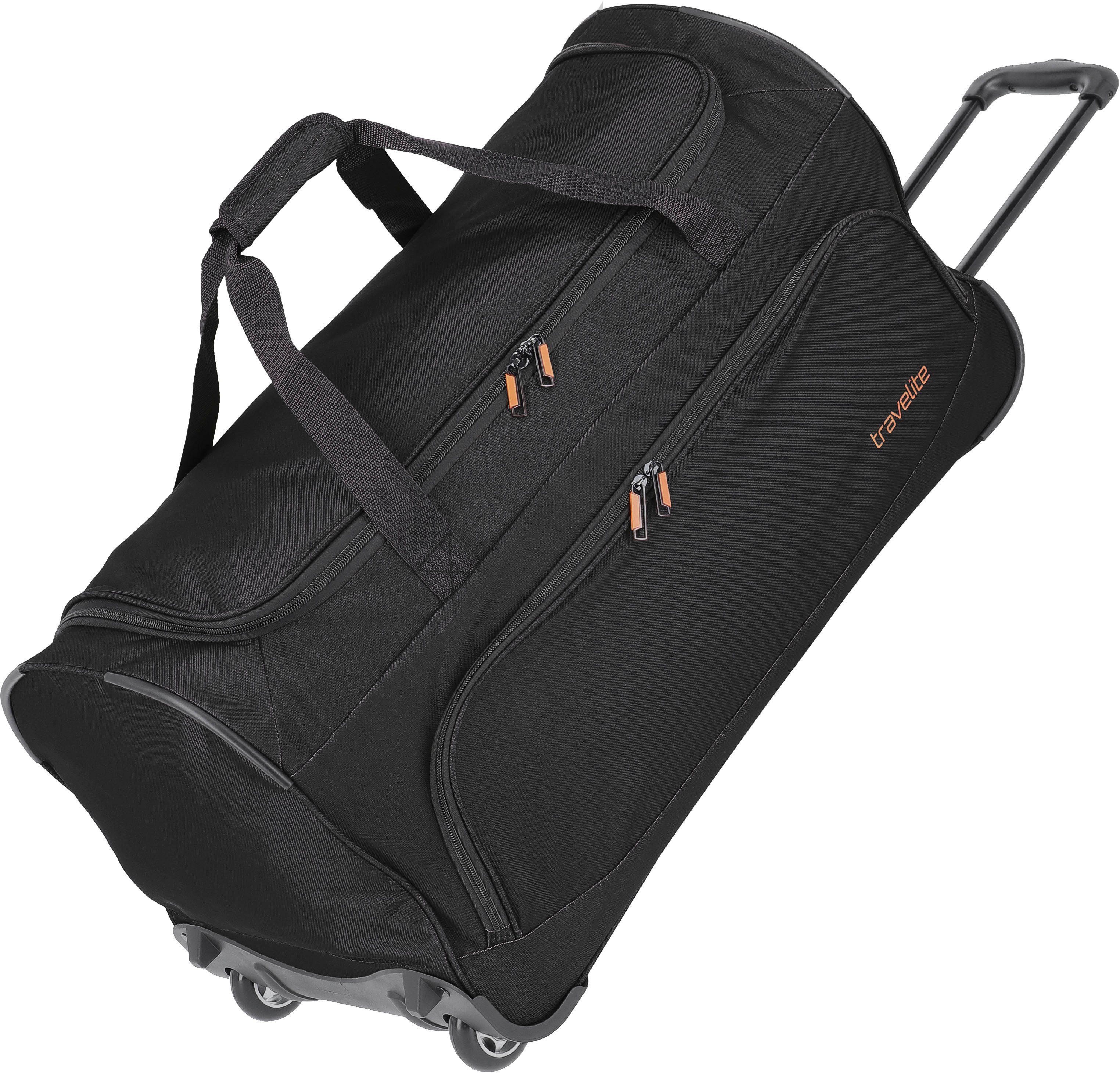 travelite Reisetasche Basics Fresh, 71 cm, schwarz, Duffle Bag Reisegepäck Reisebag mit Rollen