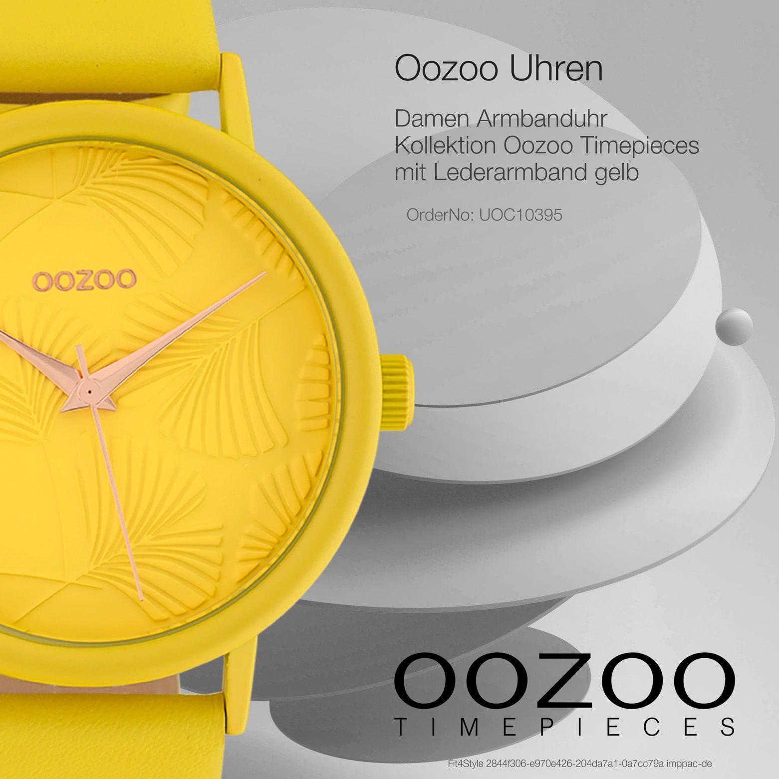 OOZOO Quarzuhr gelb, groß Fashion Damen Damenuhr gelb, 42mm), Lederarmband Armbanduhr Oozoo rund, (ca