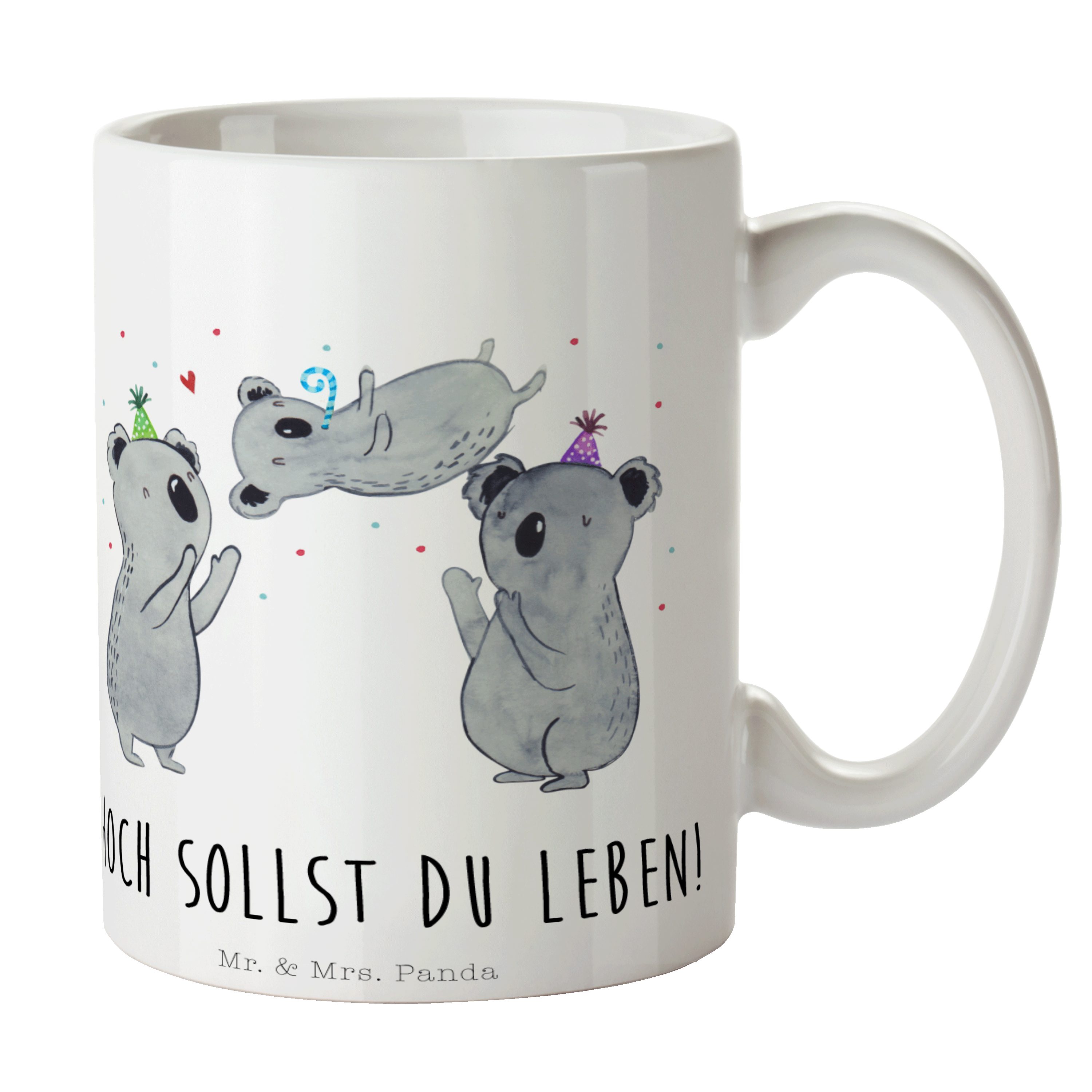 Mr. & Mrs. Panda Tasse Koalas feiern Geburtstag - Weiß - Geschenk, Tasse Sprüche, Herzlichen, Keramik