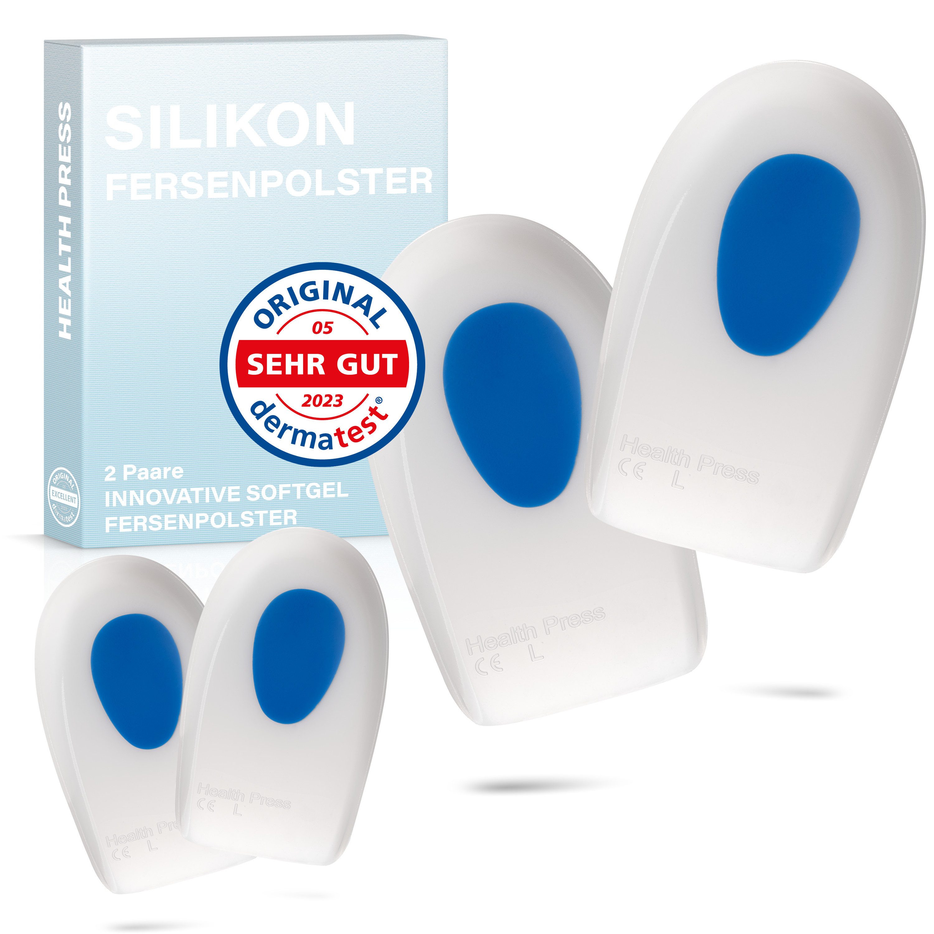 Health Press Fersenkissen Silikon Fersenpolster – 2 Paare (4 Stück) Fersenkissen