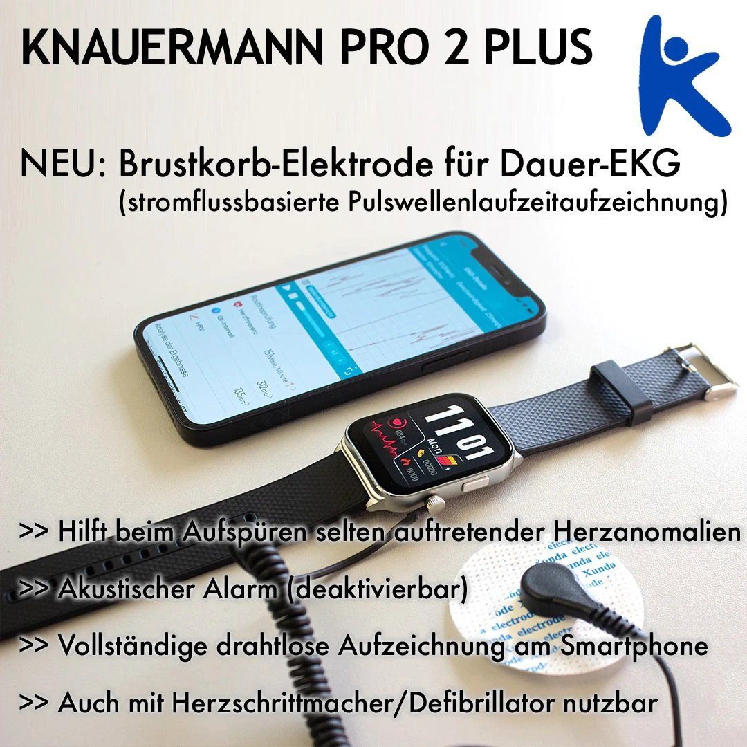 Smartwatch Knauermann schwarz (1,83 Schwarz Plus Zoll), Schwarz-Silikonarmband (2023) 2 | Schnell-Ladekabel Silikonarmband inkl. Pro