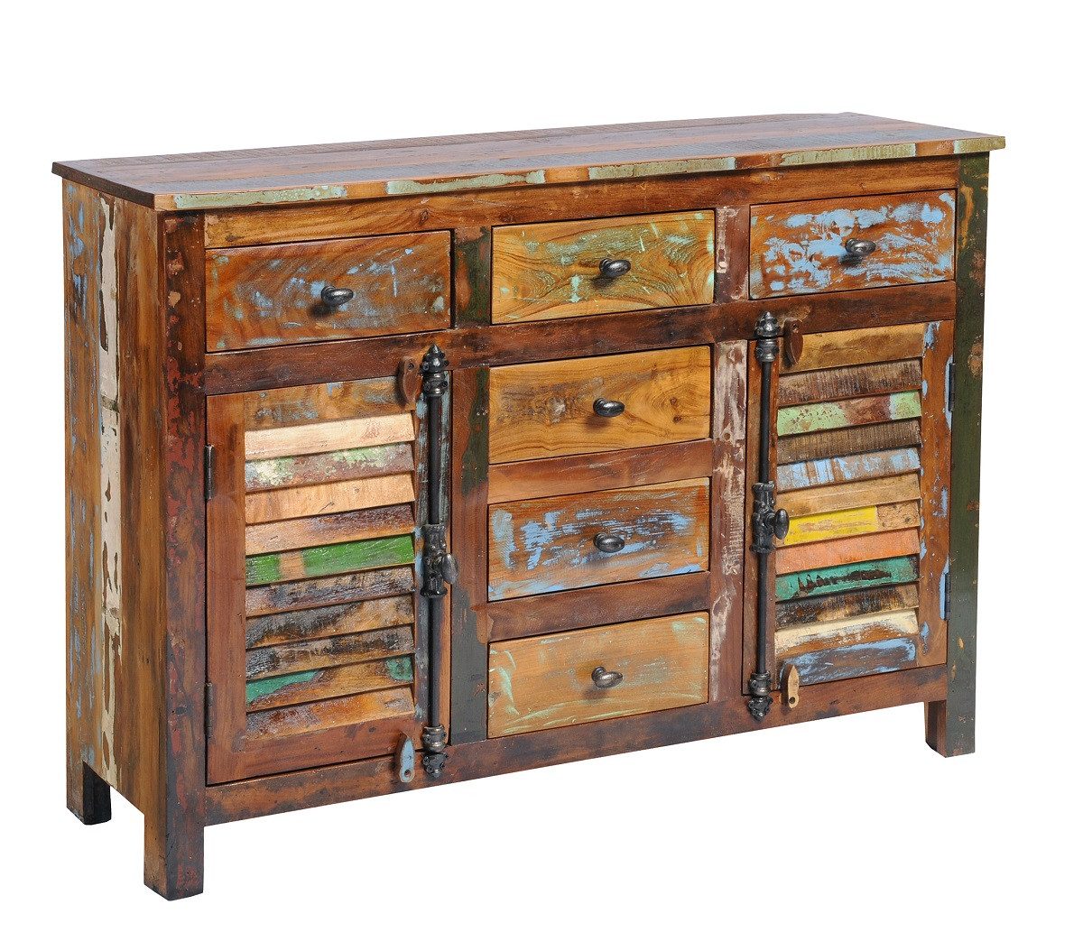 Main Möbel Sideboard Sideboard 123x89cm 'Hawkins' recyceltes Altholz mehrfarbig lackiert