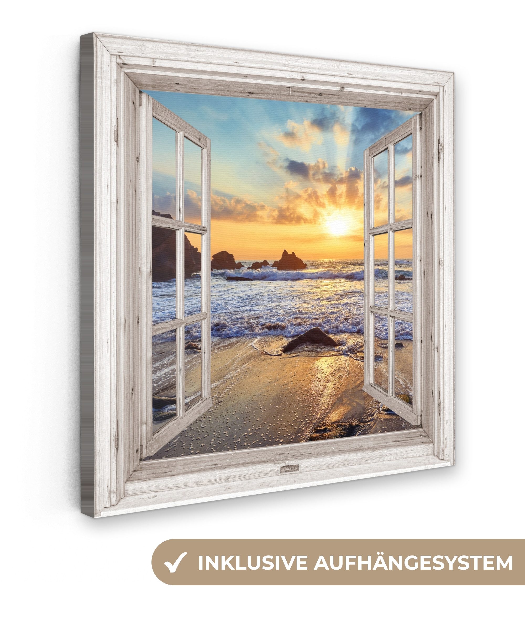 OneMillionCanvasses® Leinwandbild Strand - Aussicht - Sonnenuntergang - Lan günstig online kaufen