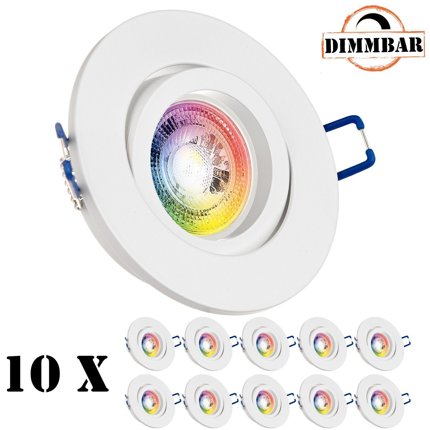 LEDANDO LED Einbaustrahler 10er Einbaustrahler matt von LED Set LEDAN weiß in GU10 LED mit 3W RGB