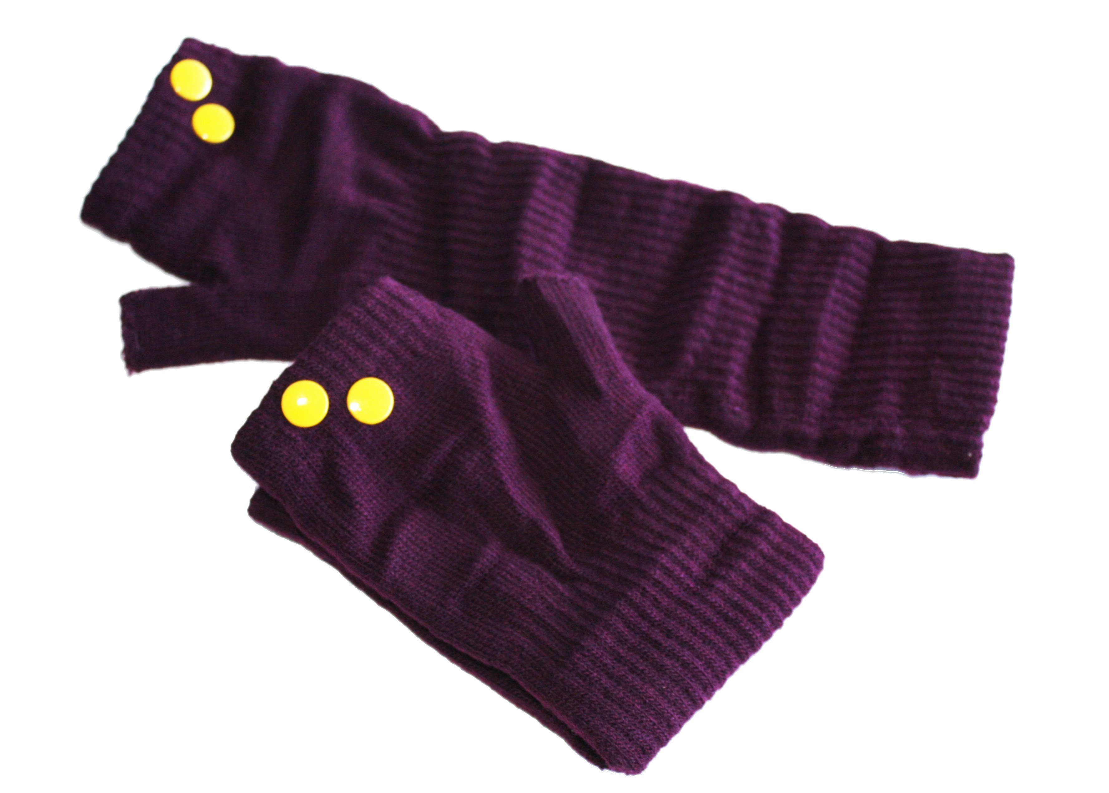 dunkle design Strickhandschuhe Fingerlos Farbwahl mit bunten Nieten Aubergine Nieten Gelb