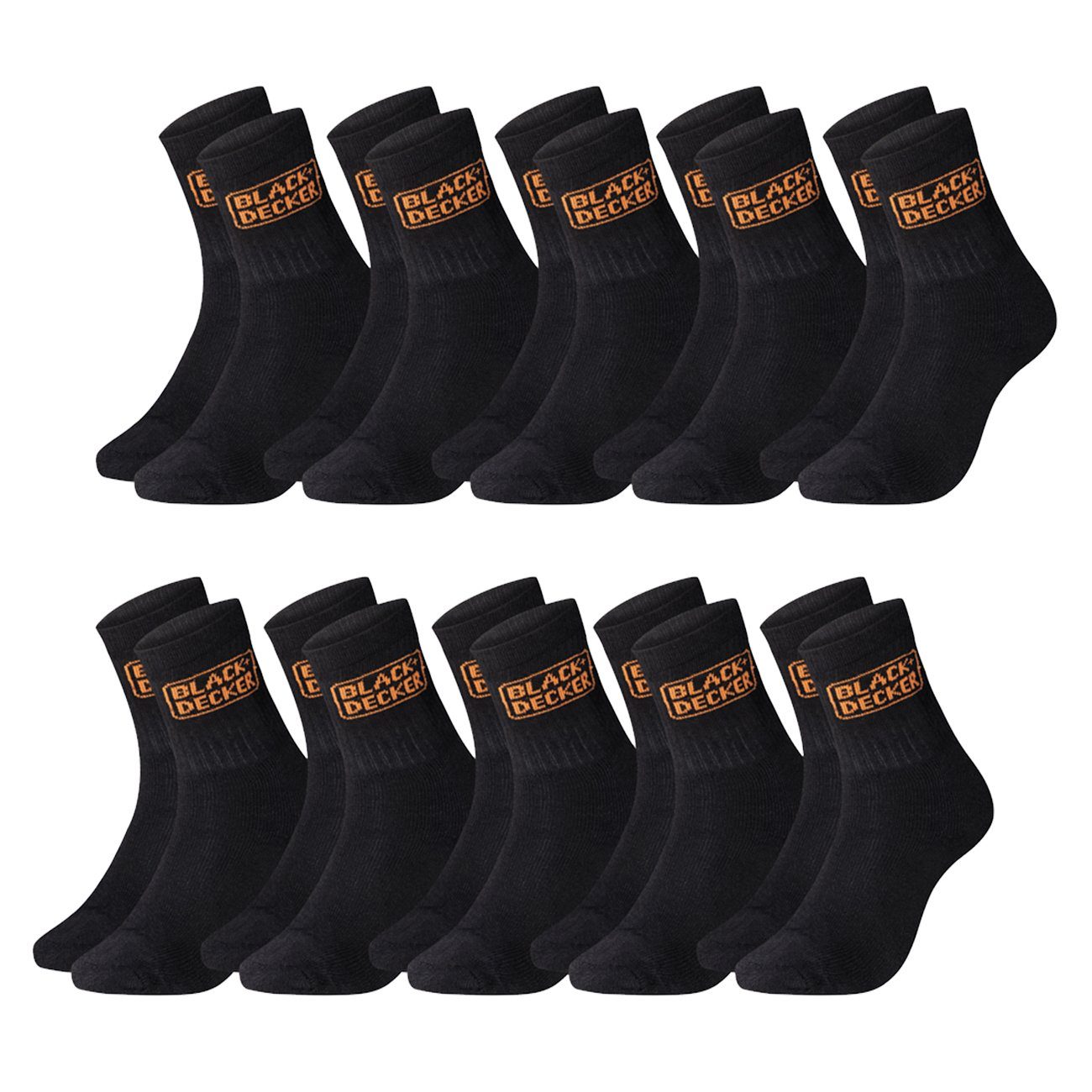 Black+Decker Sportsocken Heavy Fabric Crew (10-Paar) Work Arbeitssocken im 5er 10er 15er Sparpack 10 Paar Black/Black (BX/CHS/1/X5/TEKC) | Sportsocken