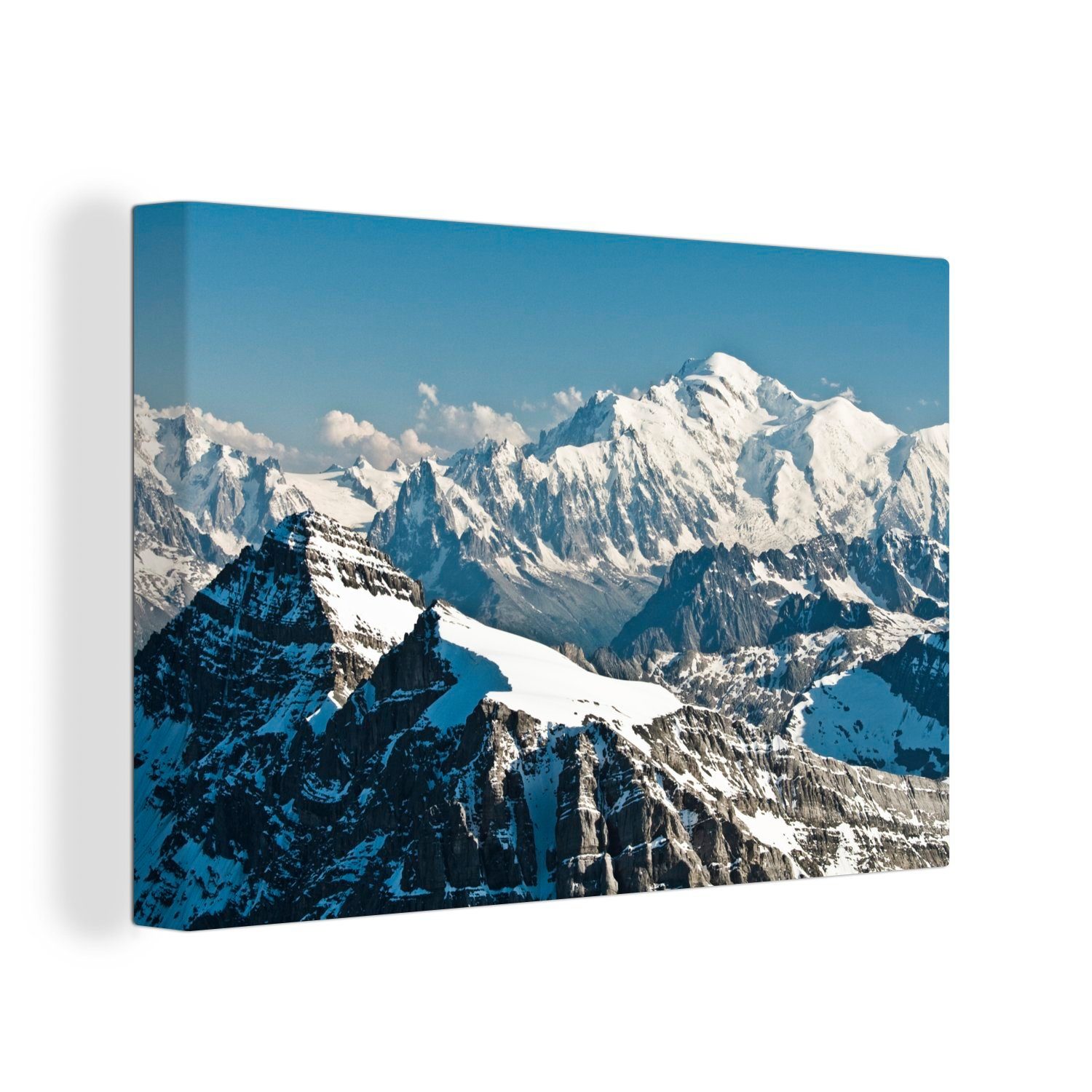 OneMillionCanvasses® Leinwandbild Europas höchster Berg Mont Blanc mit vielen weißen Gipfeln, (1 St), Wandbild Leinwandbilder, Aufhängefertig, Wanddeko, 30x20 cm