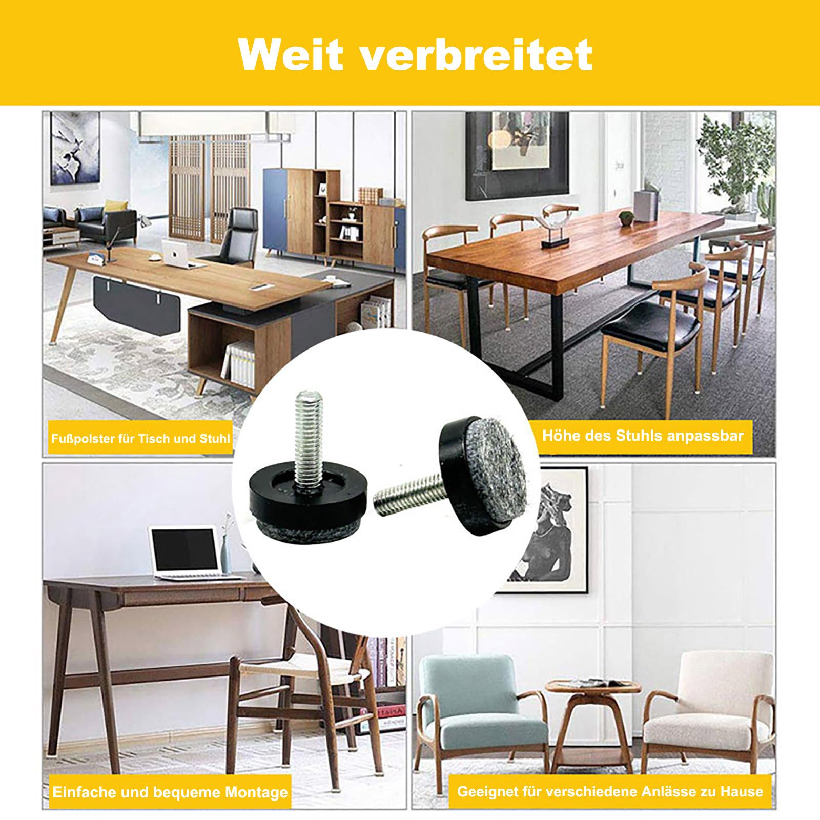 Agger Stuhlsocke 8er-Set verstellbare Filz-Möbelfüße – rutschfest, (8 St), für Tisch, Stuhl & Schrank, M6/M8, Bodenschutz