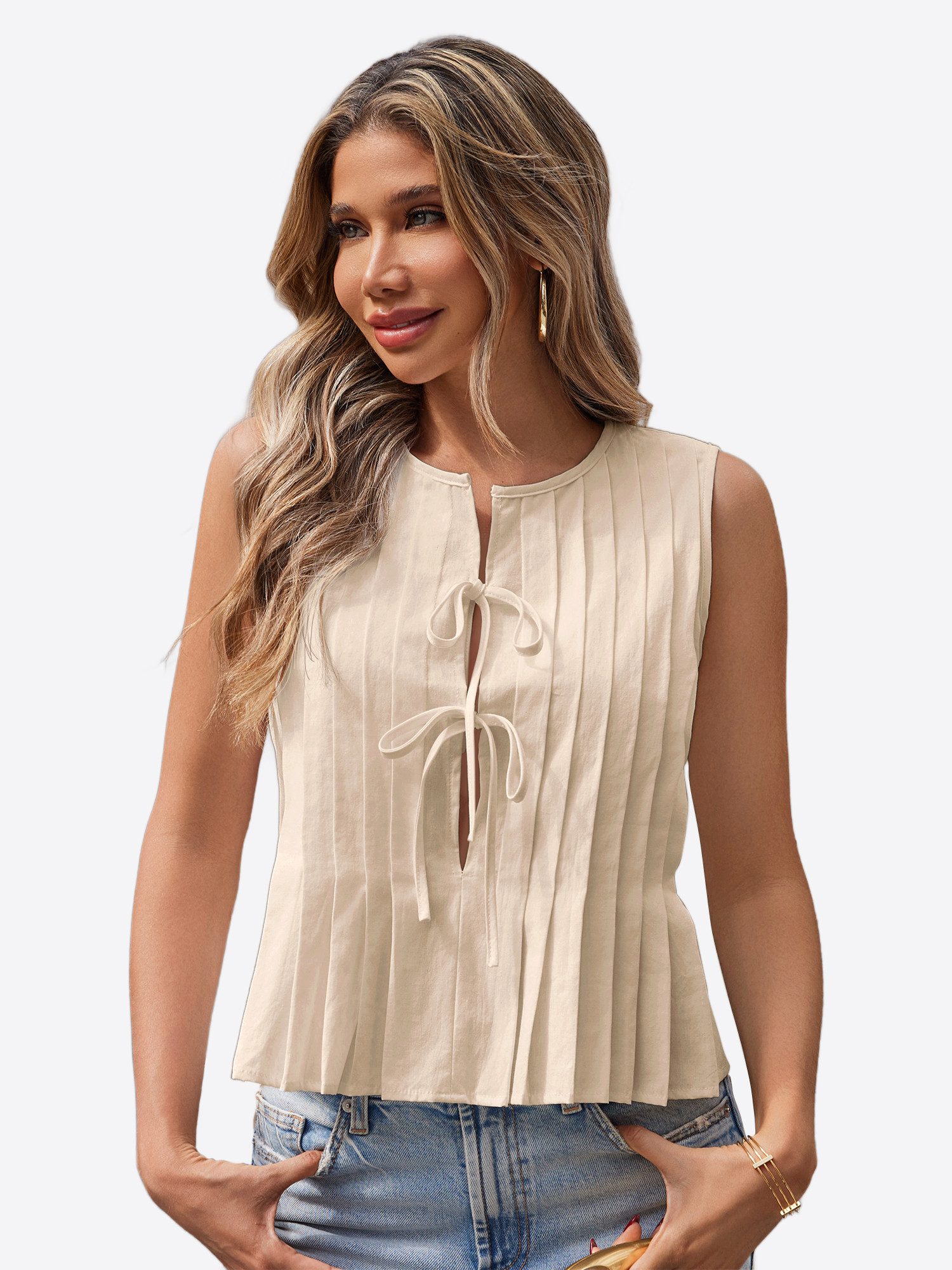 Imily Bela Tanktop Damen Süßes Top mit Schleife vorne (Packung, 1-tlg., 1per-Pack) einfarbig