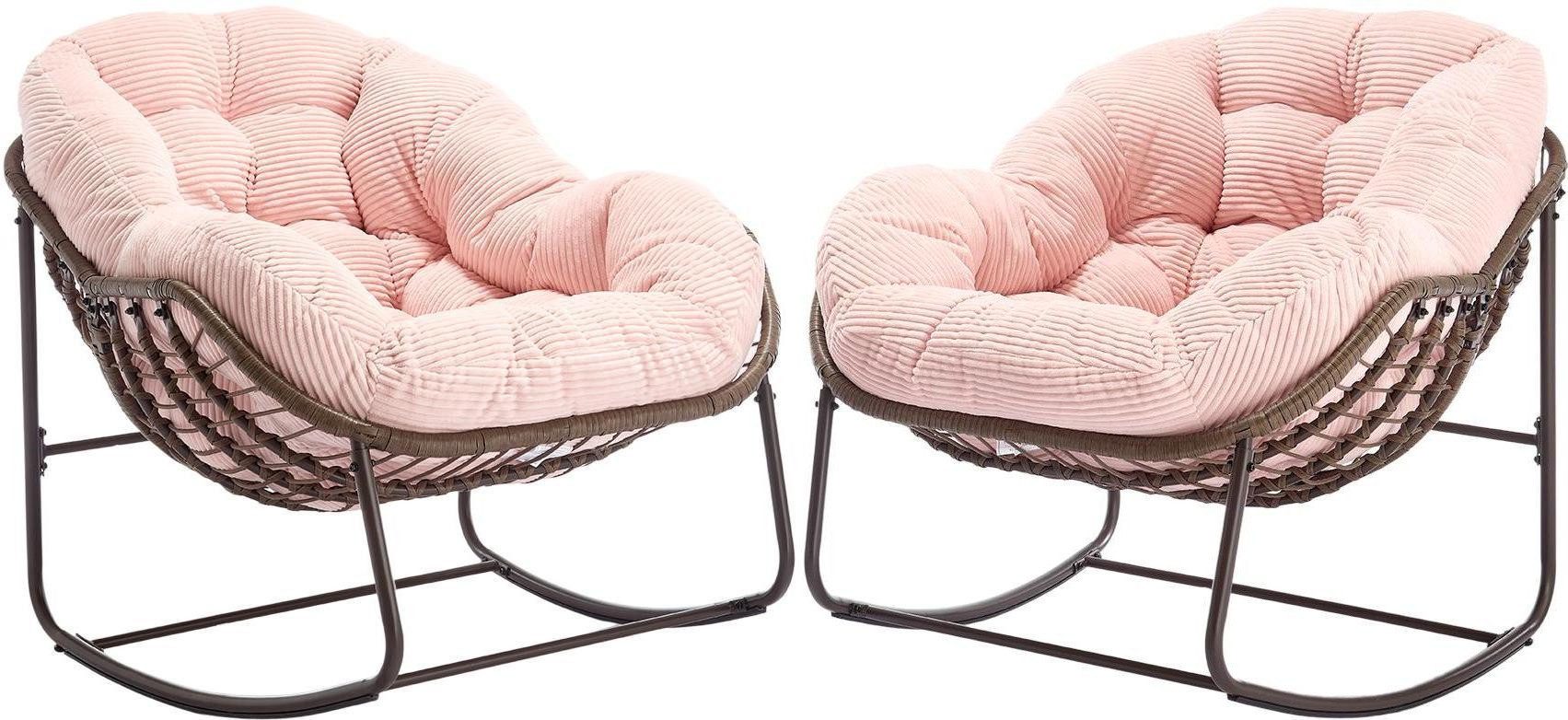 LVHOM Schaukelstuhl mit gepolstertem Kissen, Rattanstuhl mit Stahlrahmen, L günstig online kaufen