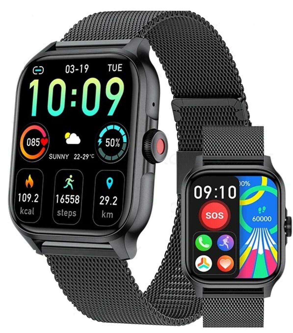 Nagham Ghazal Aswad Smartwatch Luxus Bluetooth Anruf Sport Wasserdichte 1,85 Zoll 2025 Smartwatch (3,8cm cm)