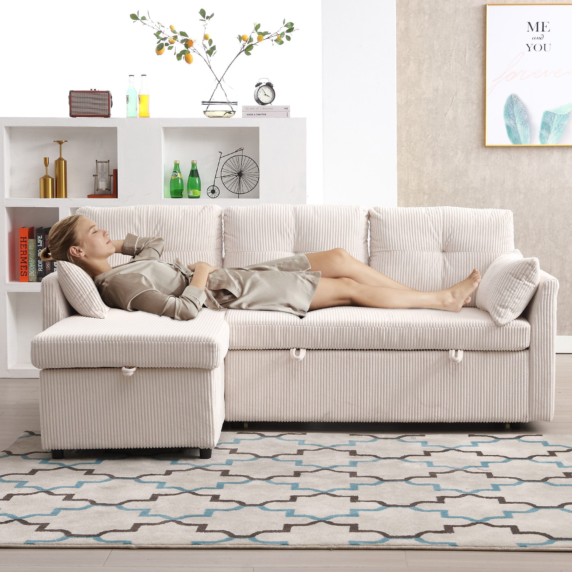 Odikalo Chaiselongue L-Form modulare Couch Loungesofa umkehrbar Stauraumsitzen Mehrfarbig
