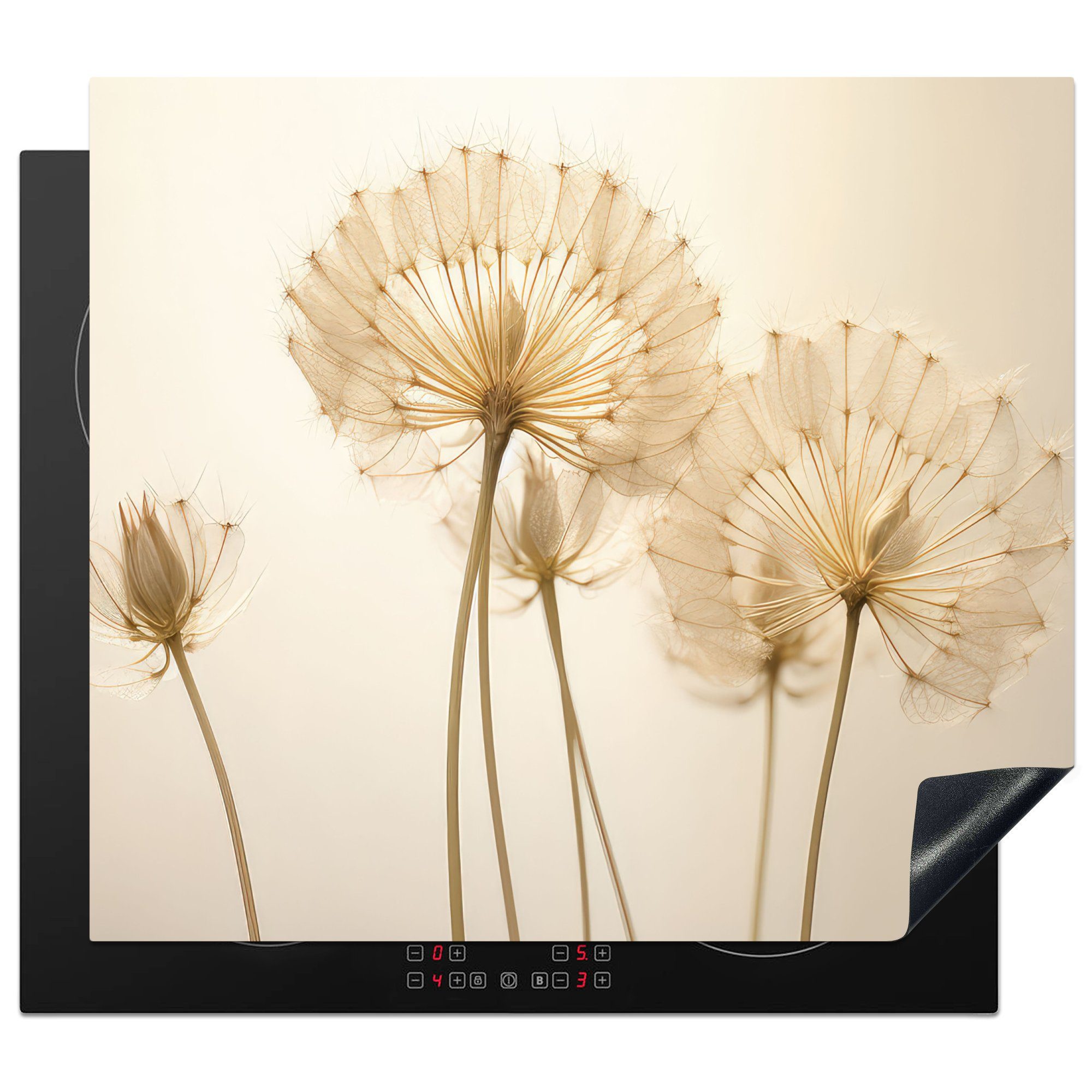 MuchoWow Herdblende-/Abdeckplatte Sonnenlicht Vinyl, Mobile Löwenzahn Ceranfeldabdeckung tlg), nutzbar, - - Blumen, 60x52 cm, (1 Arbeitsfläche Botanisch 