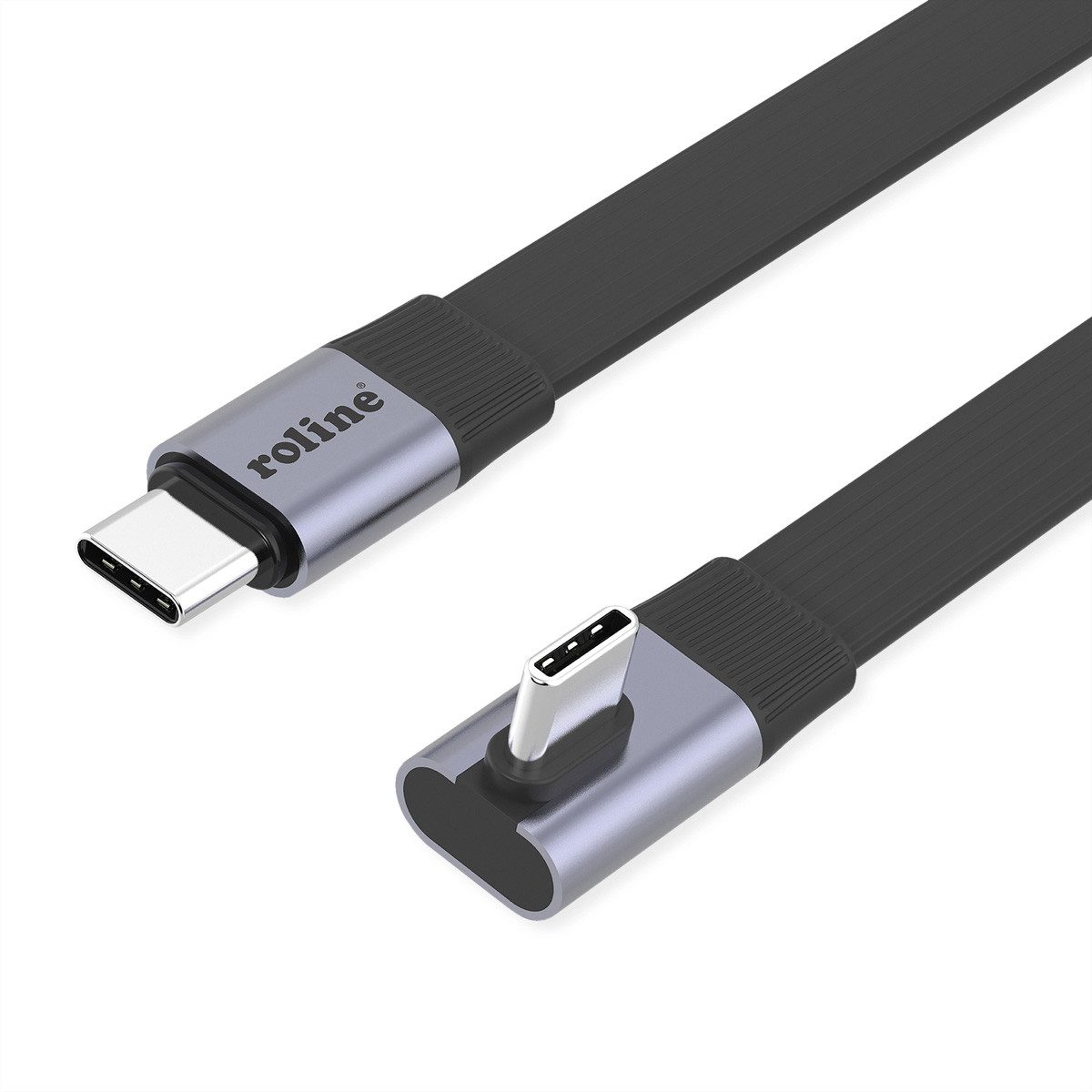 ROLINE USB4 2.0 Flachkabel, C–C, ST/ST einseitig 90°-gewinkelt USB-Kabel, USB Typ C (USB-C) Männlich (Stecker), USB Typ C (USB-C) Männlich (Stecker) (80.0 cm), 8K UHD-2, 80Gbit/s, 240W