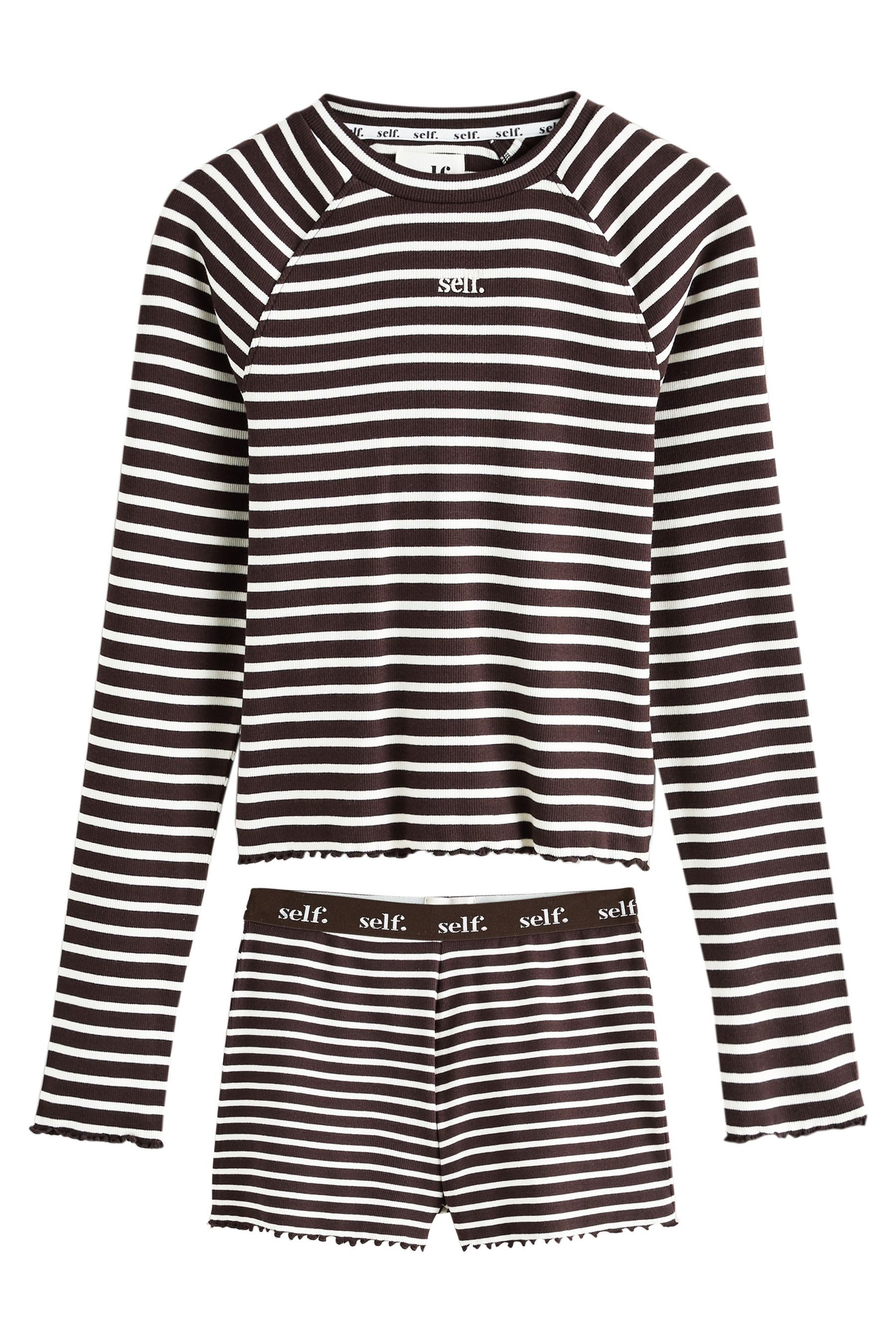 self Pyjama Kurzer Schlafanzug mit langen Ärmeln (1 tlg)