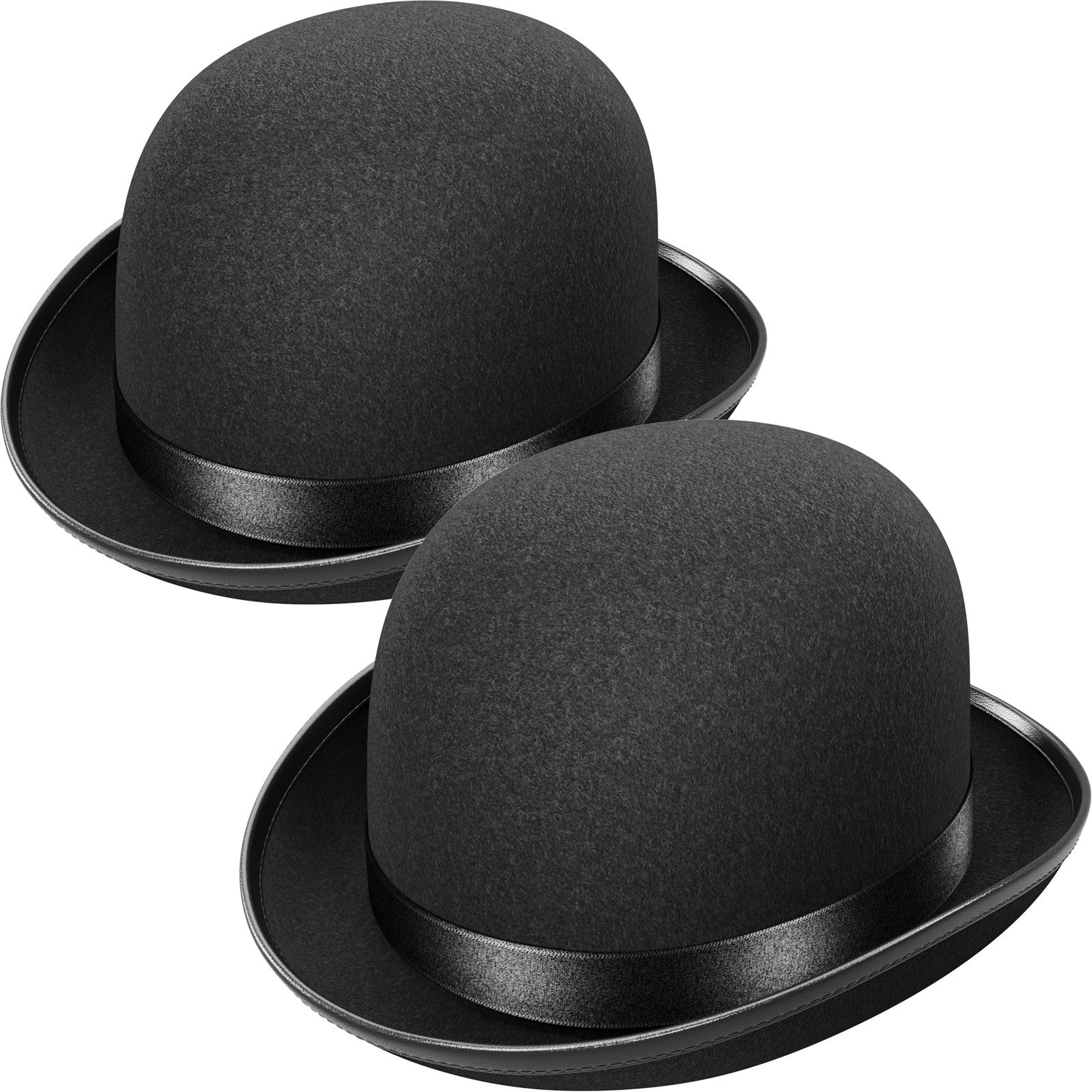 Wellgro Zylinder 2x Hut Melone schwarz mit Satinband für Erwachsene