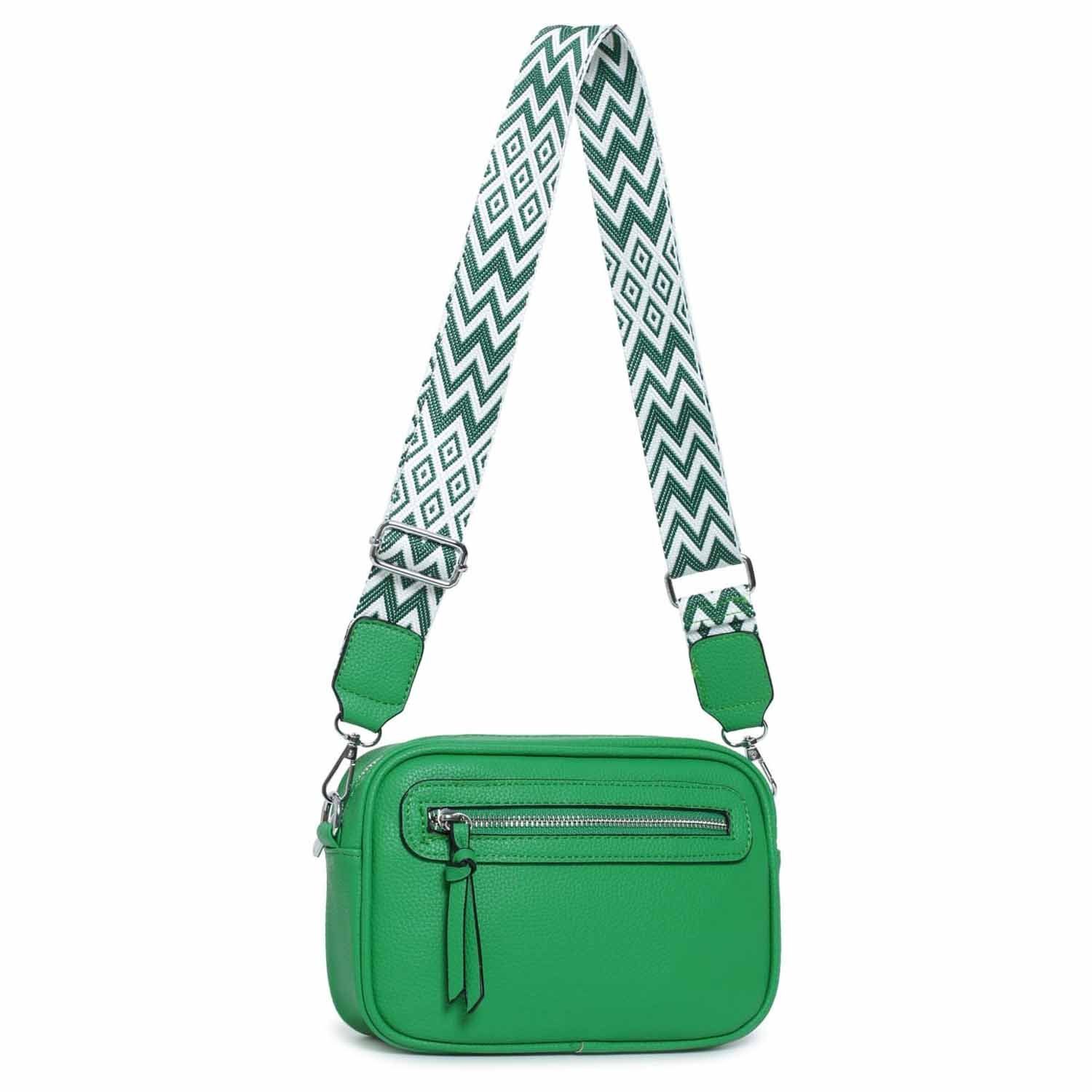 ITALYSHOP24 Schultertasche Damen Umhängetasche CrossBody Brusttasche Crossover Handtasche Reise (Tasche mit einem breitem Muster Stoffgurt/Umhängeband), Bodybag Cross Bag Schmucktasche Gürteltasche Muster Taschengurt Clutch