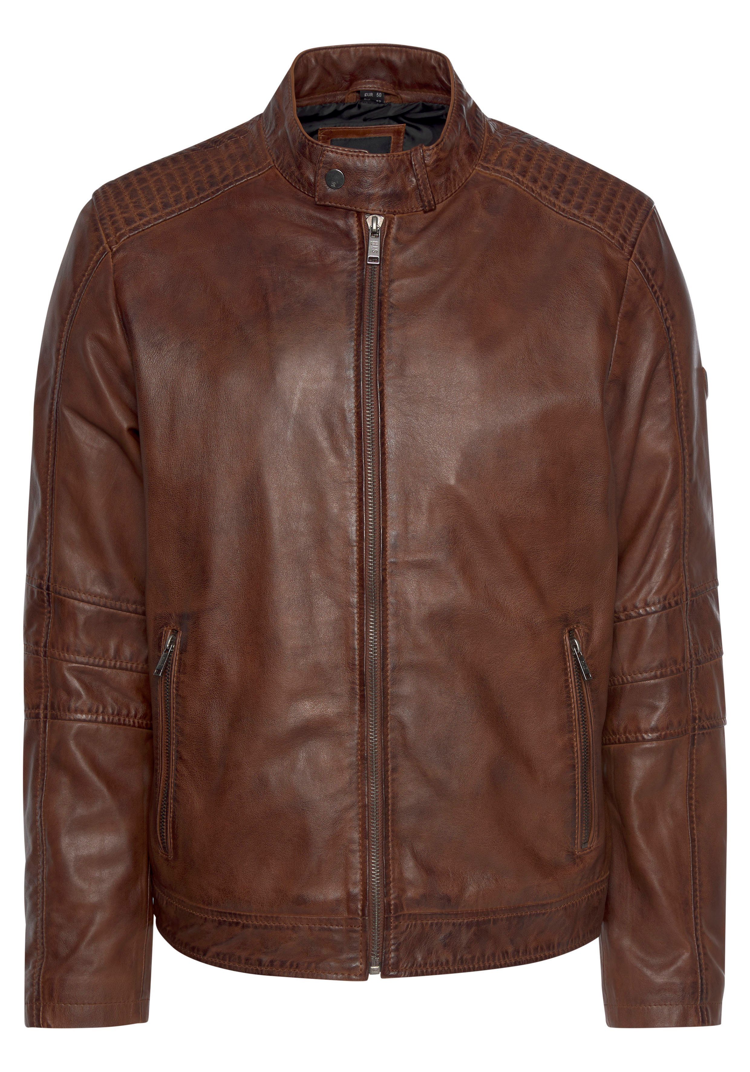 aus echtem Lederjacke cognac Lammleder H.I.S