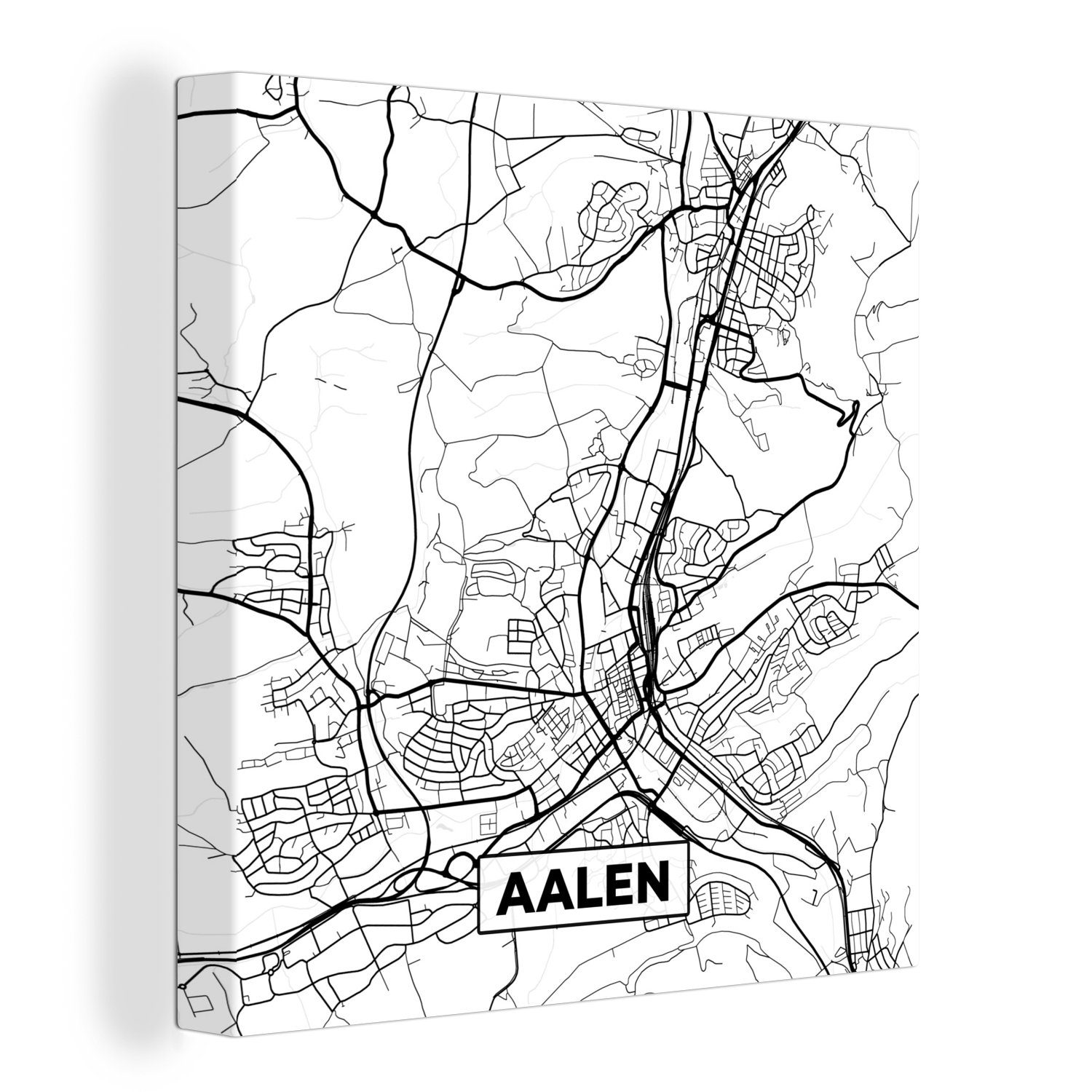 OneMillionCanvasses® Leinwandbild Aalen - Stadtplan - Karte, (1 St), Leinwand Bilder für Wohnzimmer Schlafzimmer