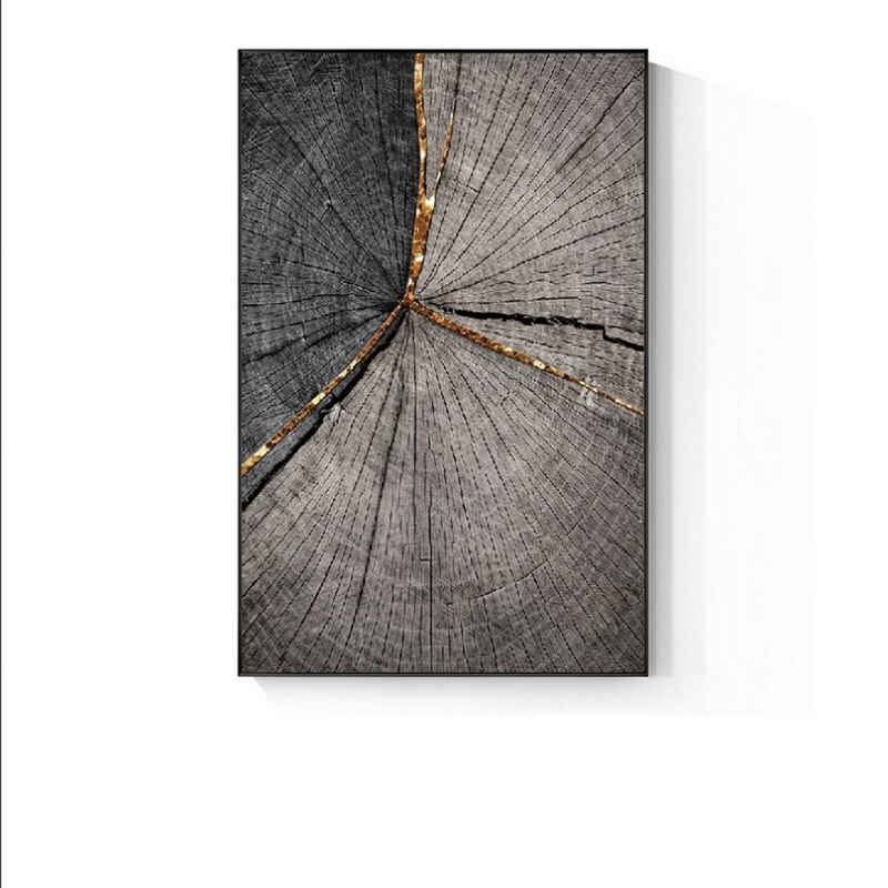 TPFLiving Kunstdruck (OHNE RAHMEN) Poster - Leinwand - Wandbild, Nordic Art - Abstrakte Motive - Bilder Wohnzimmer - (7 Motive in 7 verschiedenen Größen zur Auswahl), Farben: Gold, Schwarz und Grau - Größe: 21x30cm