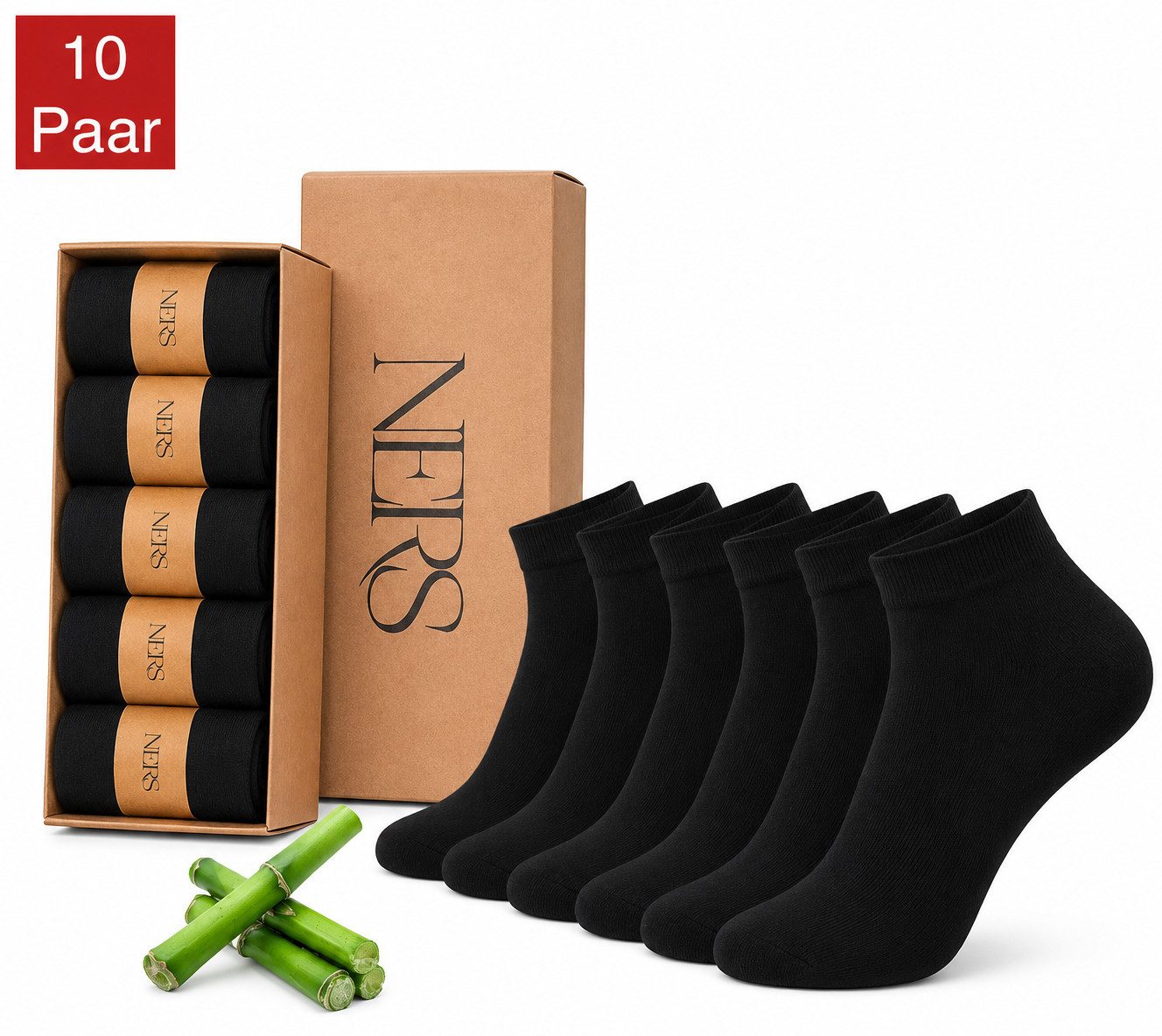 NERS Kurzsocken aus Bambus (10 Paar) Damen & Herren, ohne drückende Naht, ohne Gummi (10-Paar, 10 Paar) Bambussocken - Atmungsaktiv - Naturfreundlich - gegen Schweißfüße