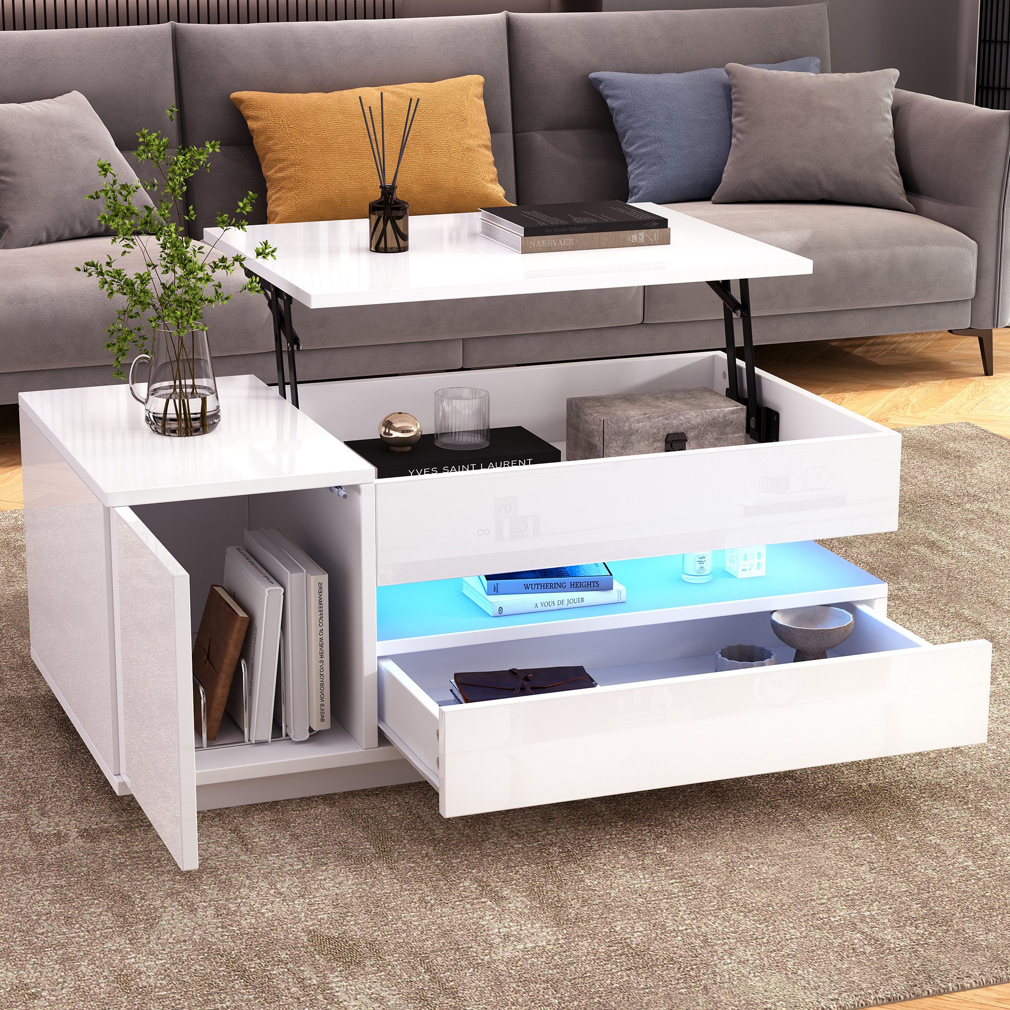 Merax Couchtisch anhebbarer Sofatisch hochglanz Beistelltisch günstig online kaufen