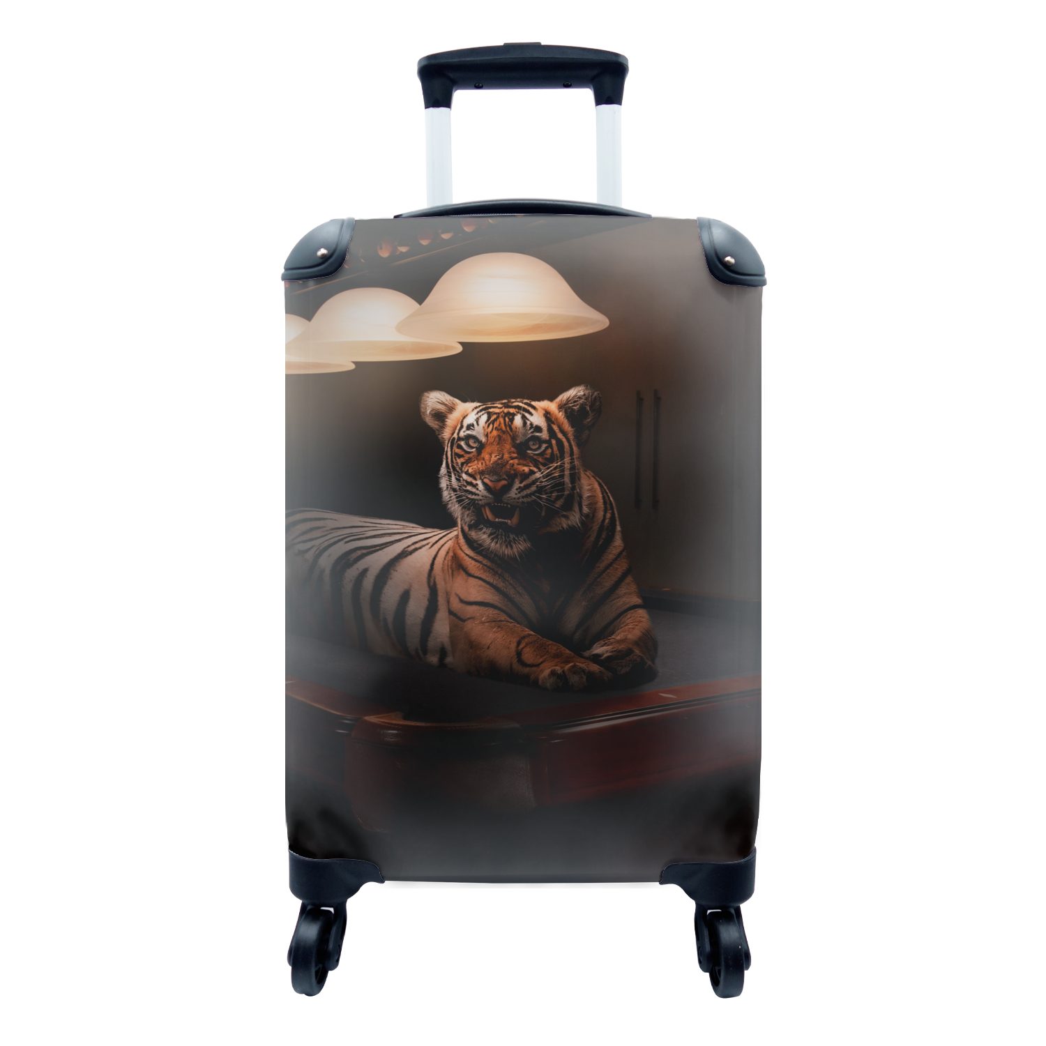 MuchoWow Handgepäckkoffer Tiger - Pool - Café, 4 Rollen, Reisetasche mit rollen, Handgepäck für Ferien, Trolley, Reisekoffer