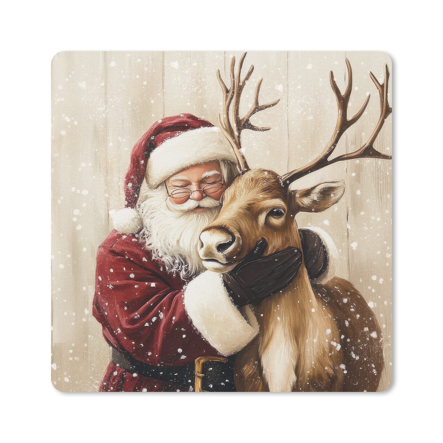 MuchoWow Mauspad Weihnachtsmann - Rentier - Schnee - Bunt (1-St), Mauspad, Büro Zubehör, Dekoration, Desk Mat, 30x30 cm