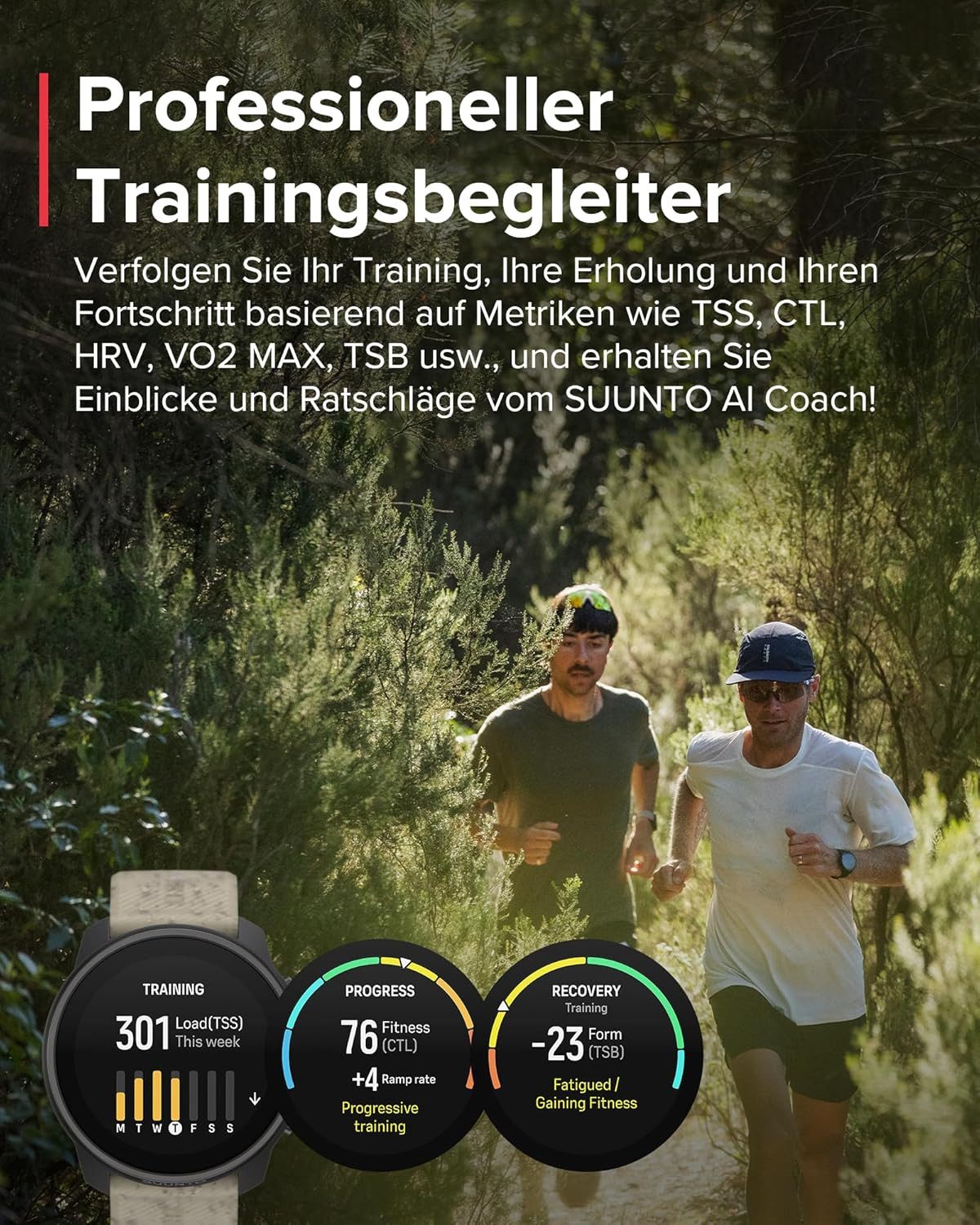 Suunto Smartwatch (3,3 cm, android ios), Multisport Smartwatch mit GPS AMOLED Display HRV und 95 Sportmodi