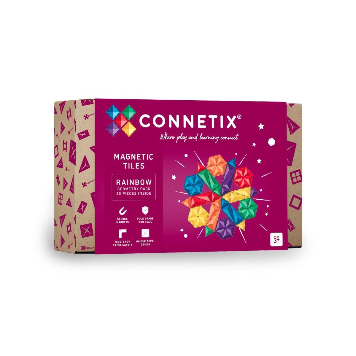 Connetix Rainbow Geometry Pack verstärkte Magnete pädagogisches Lernspiel Magnetspielbausteine, (Open Play, 30 Teile), ab 3 Jahren