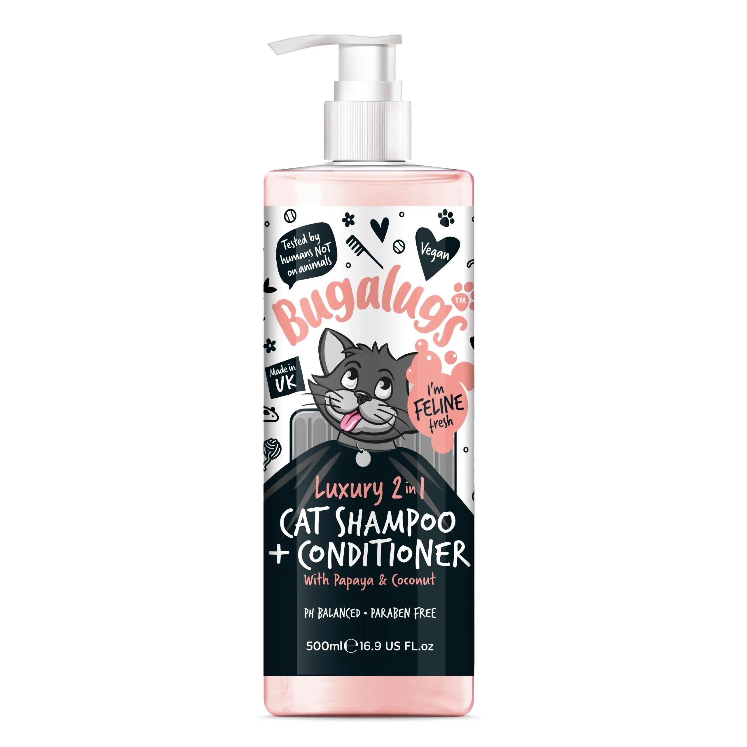 Bugalugs Fellpflege Bugalugs 2in1 Katzenshampoo + Conditioner 500 ml Pumpdosierer, 500 ml, (1-St), ph neutral, Katzen Shampoo, Lake District