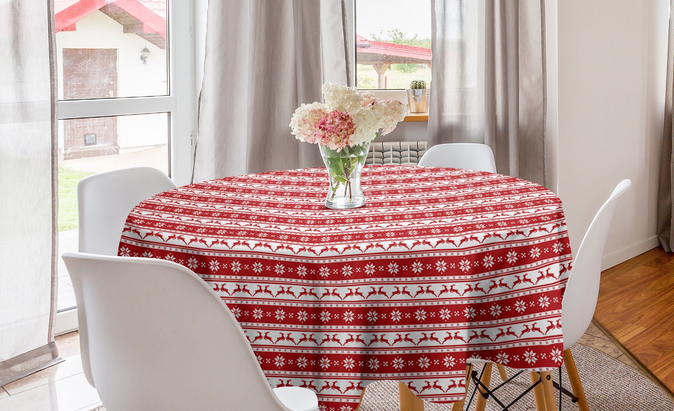 Abakuhaus Tischdecke Kreis Tischdecke Abdeckung Dekoration, Winter-Rotwild-Schneeflocke Weihnachten Esszimmer für Küche
