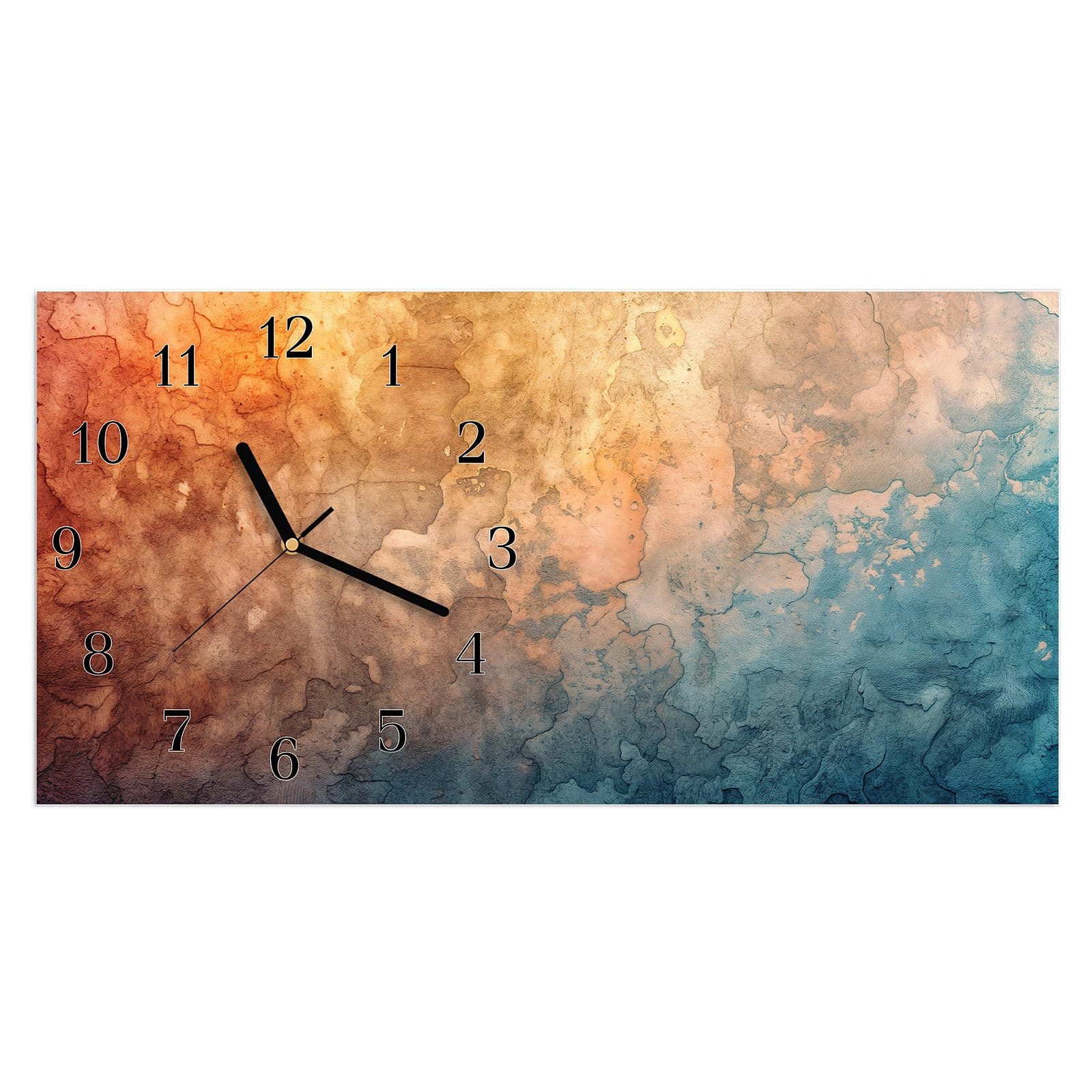 Wanduhr Glasuhr Wandkunst Größe 60 x 30 cm mit Motiv Aquarellkunst