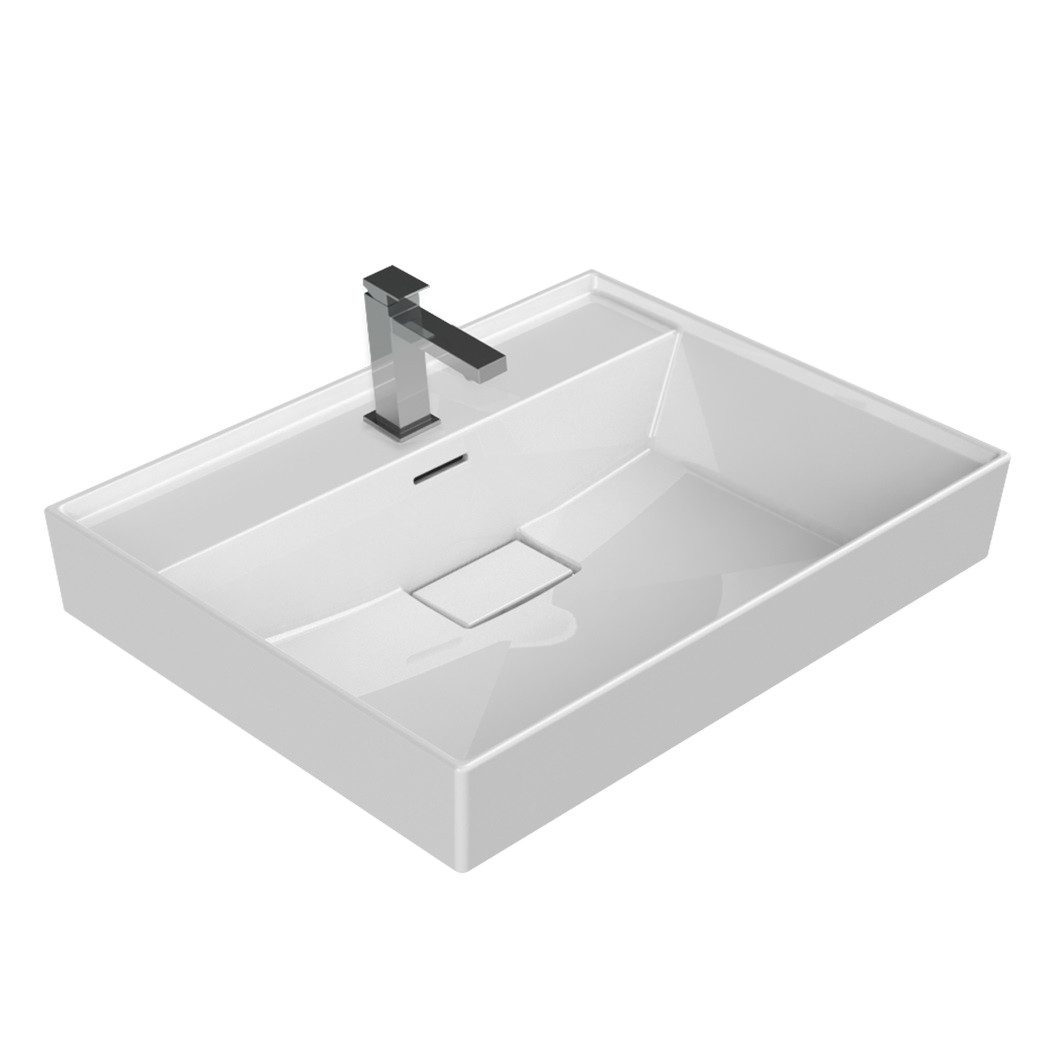 Belvit Waschtisch Set SOVENA, mit Unterschrank & Keramik Waschbecken, 60/80/100 cm breit (2-St), Mattschwarzes Metallgestell, Aufsatz oder Wandmontage