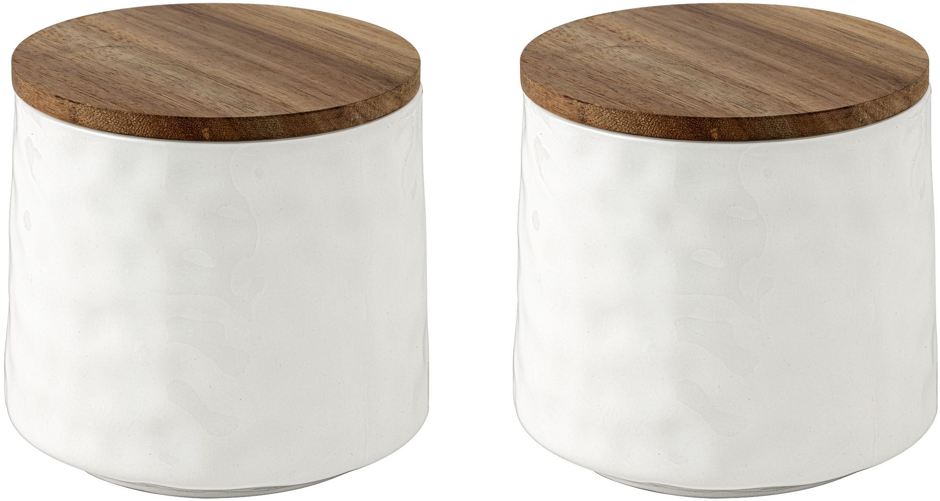 SCHÖNER WOHNEN-Kollektion Vorratsdose ADELLE, Akazienholz, Keramik, Silikon, (Set, 2-tlg), Aufbewahrungsdose aus Keramik, Akazienholz-Deckel, luftdicht, 550 ml