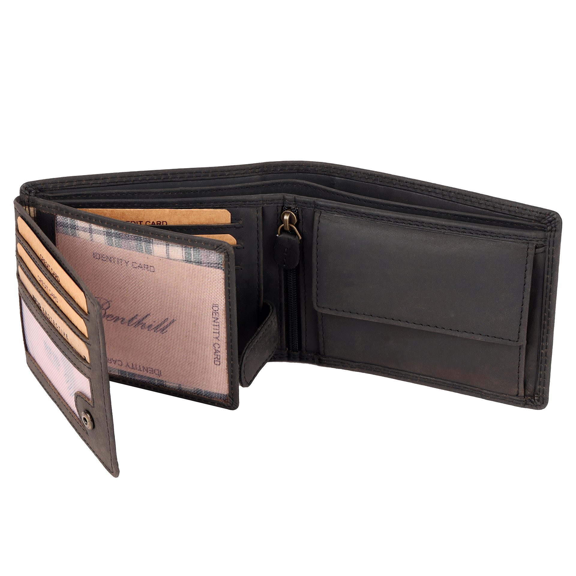 Benthill Geldbörse Herren Echt Leder Portemonnaie RFID mit vielen Kartenfächer Querformat, RFID-Schutz Kartenfächer Münzfach