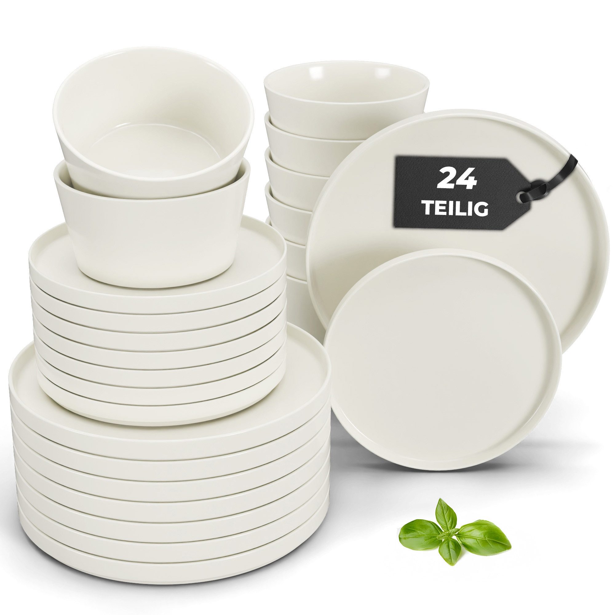 MiaMio Geschirr-Set Luxe Tafelservice für 8 Personen, 24-teilig, Weiß (24-tlg), 8 Personen, Keramik