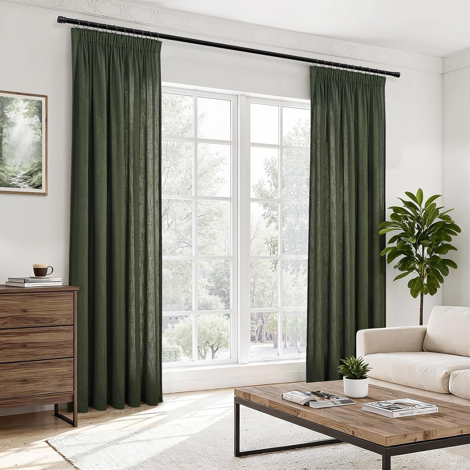 Topfinel Gardine Leinenoptik vorhänge mit kräuselband halbtransparent wohnzimmer (2 St), Kräuselband, halbtransparent, modern boho RetroGrün 140x160cm kinderzim – Bild 5 von 5