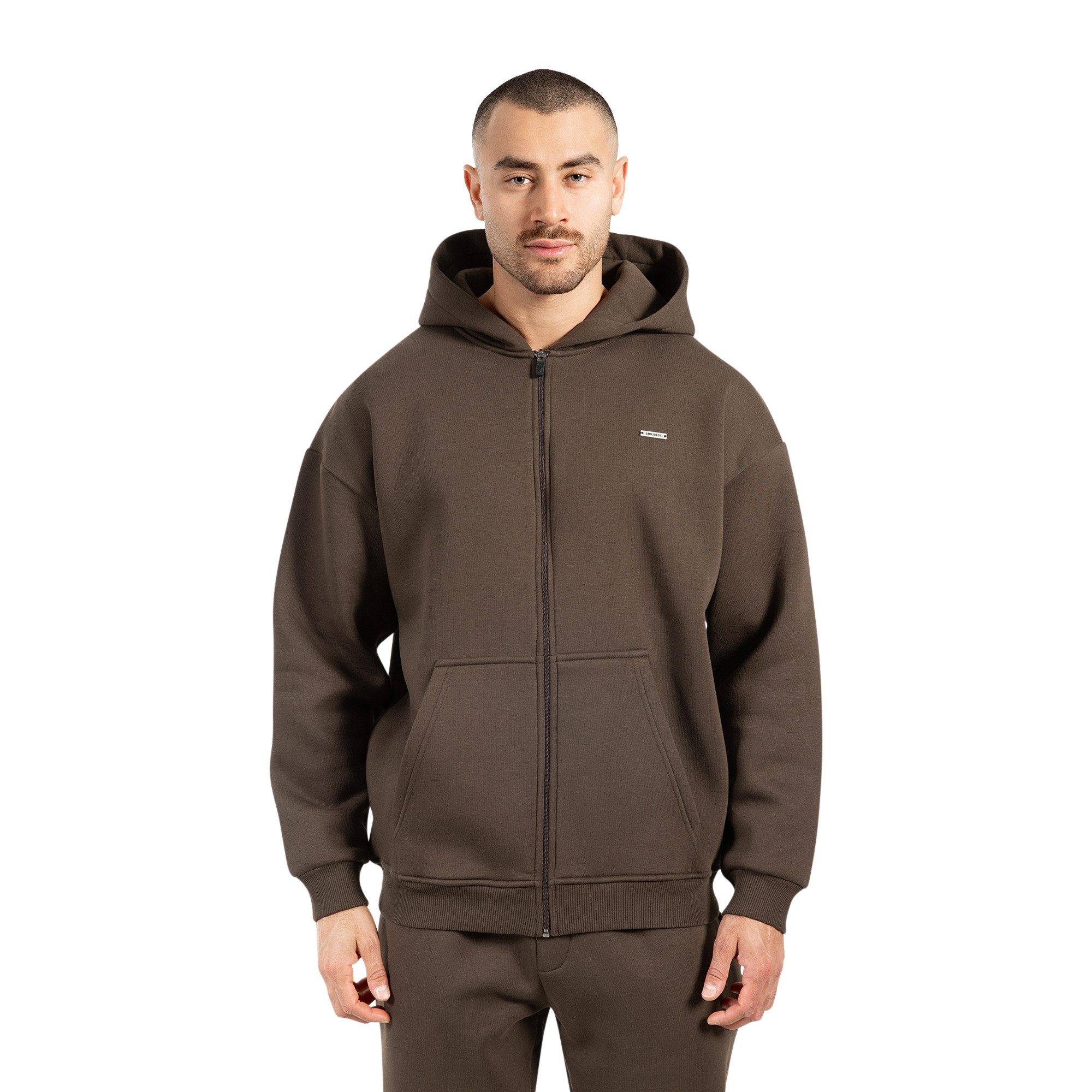 Smilodox Kapuzenstrickjacke Cedrik, Oversize Zip Hoodie, Kapuzenpullover mit Front-Zipper Langarm Kängurutasche Metallabel weiches Material Freizeit Alltag