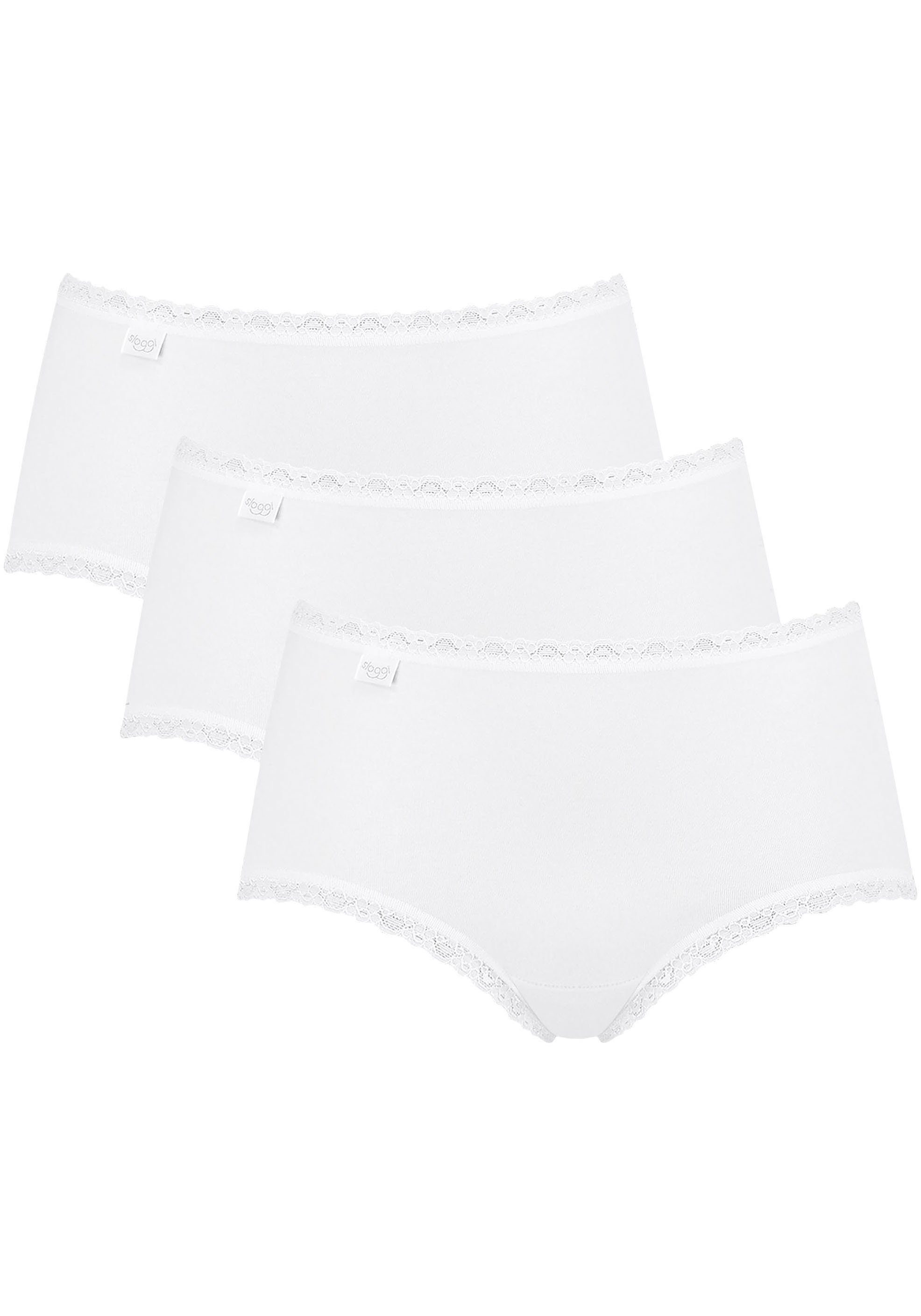 Sloggi Midislip 24/7 Cotton Lace (3-St) mit zarter Spitze und hohem Baumwollanteil white