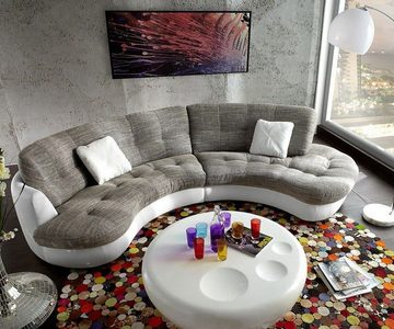 DELIFE Wohnlandschaft Napoli, Hellgrau Weiss 300x95cm Rundsofa inkl. Kissen Sofa