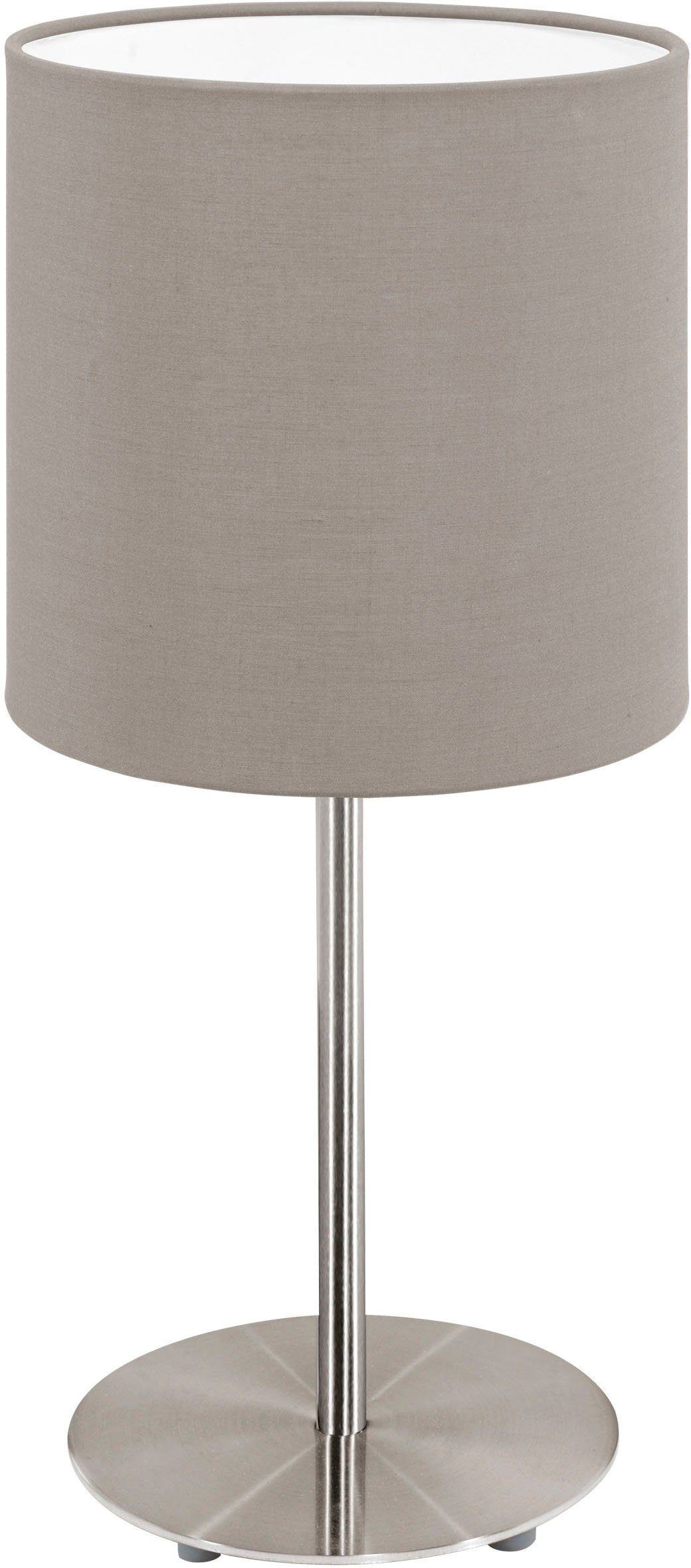 EGLO Tischleuchte PASTERI, Ein-/Ausschalter, Leuchtmittel wechselbar, ohne Leuchtmittel, Tischleuchte, Nachttisch, H40 x Ø18 cm, nickel-matt, grau, 1X60W exkl.. Reduzierter Preis € 32,56. Unverbindliche Preisempfehlung € 55,90