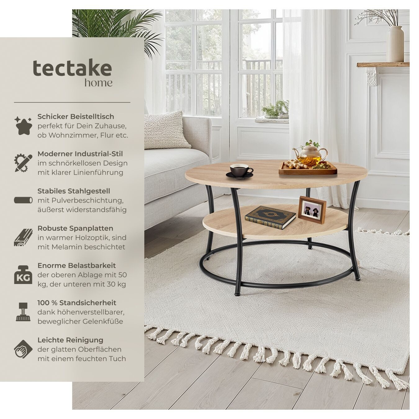 tectake Couchtisch Beistelltisch Cromford 80x46cm (1-St., günstig online kaufen