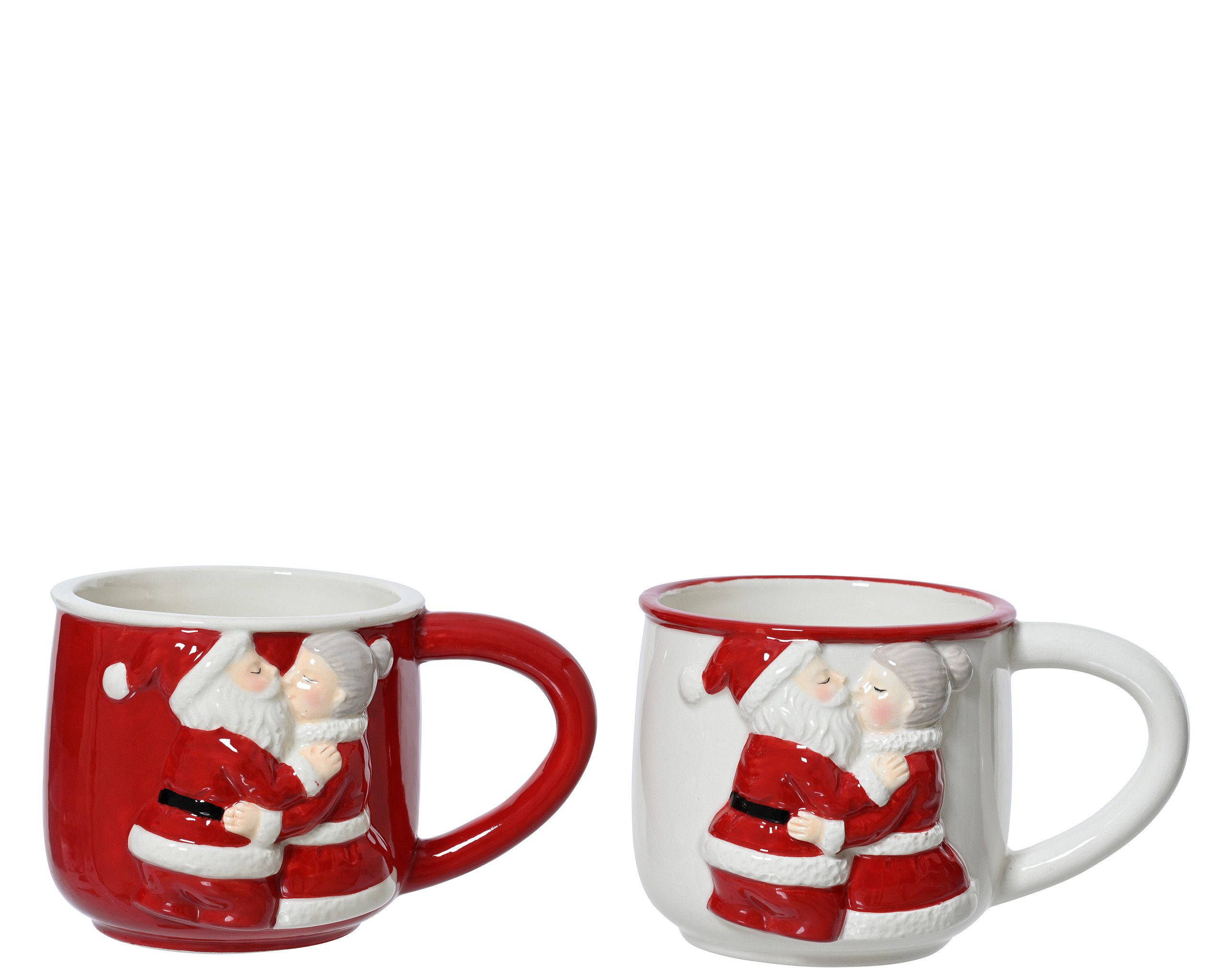 Kaemingk Tasse, Keramik, Tasse Keramik 8,5cm Weihnachtsmann mit Frau Rot / Weiß 1 Stück sort