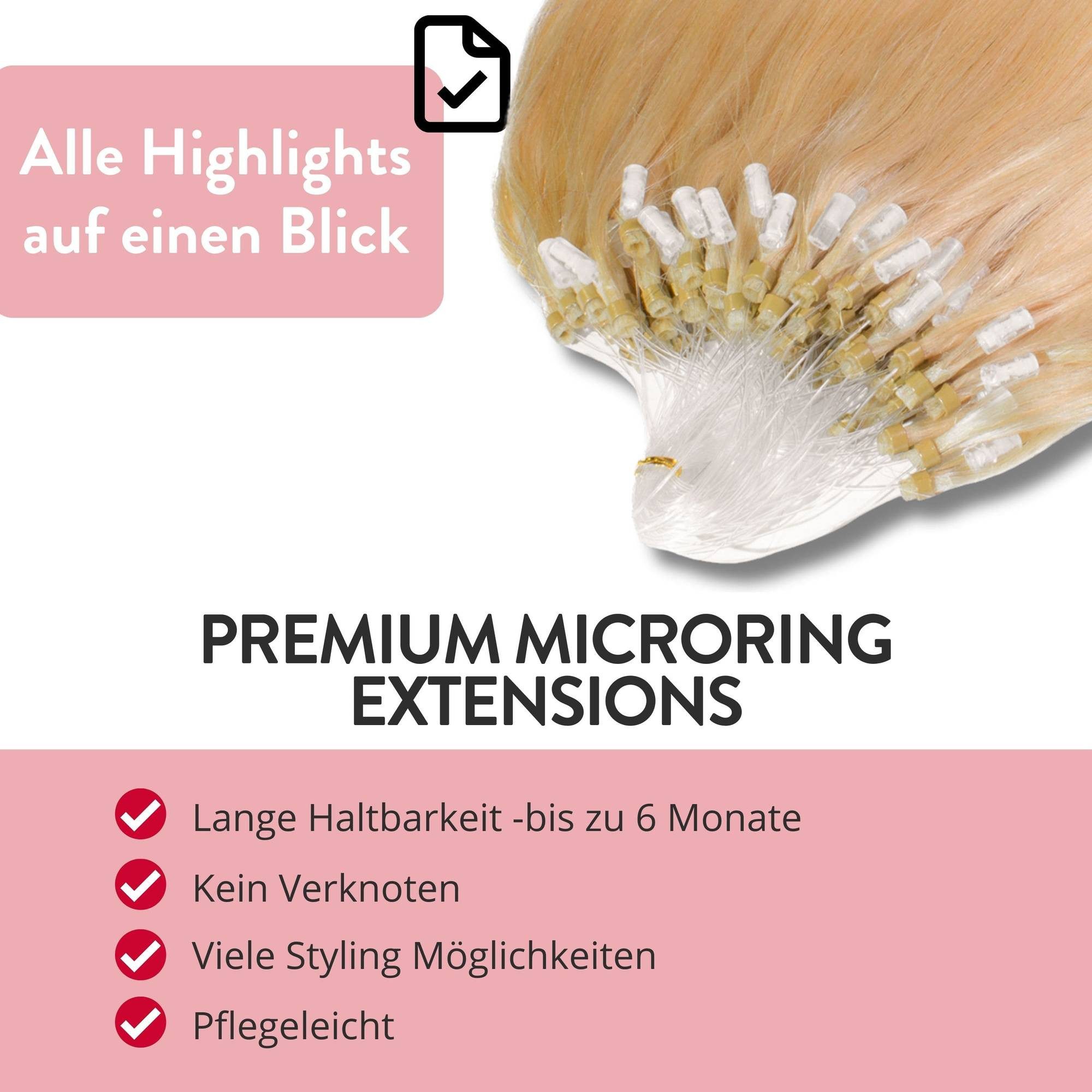 hair2heart Echthaar-Extension Premium Microring Extensions #9/0 Lichtblond 40cm