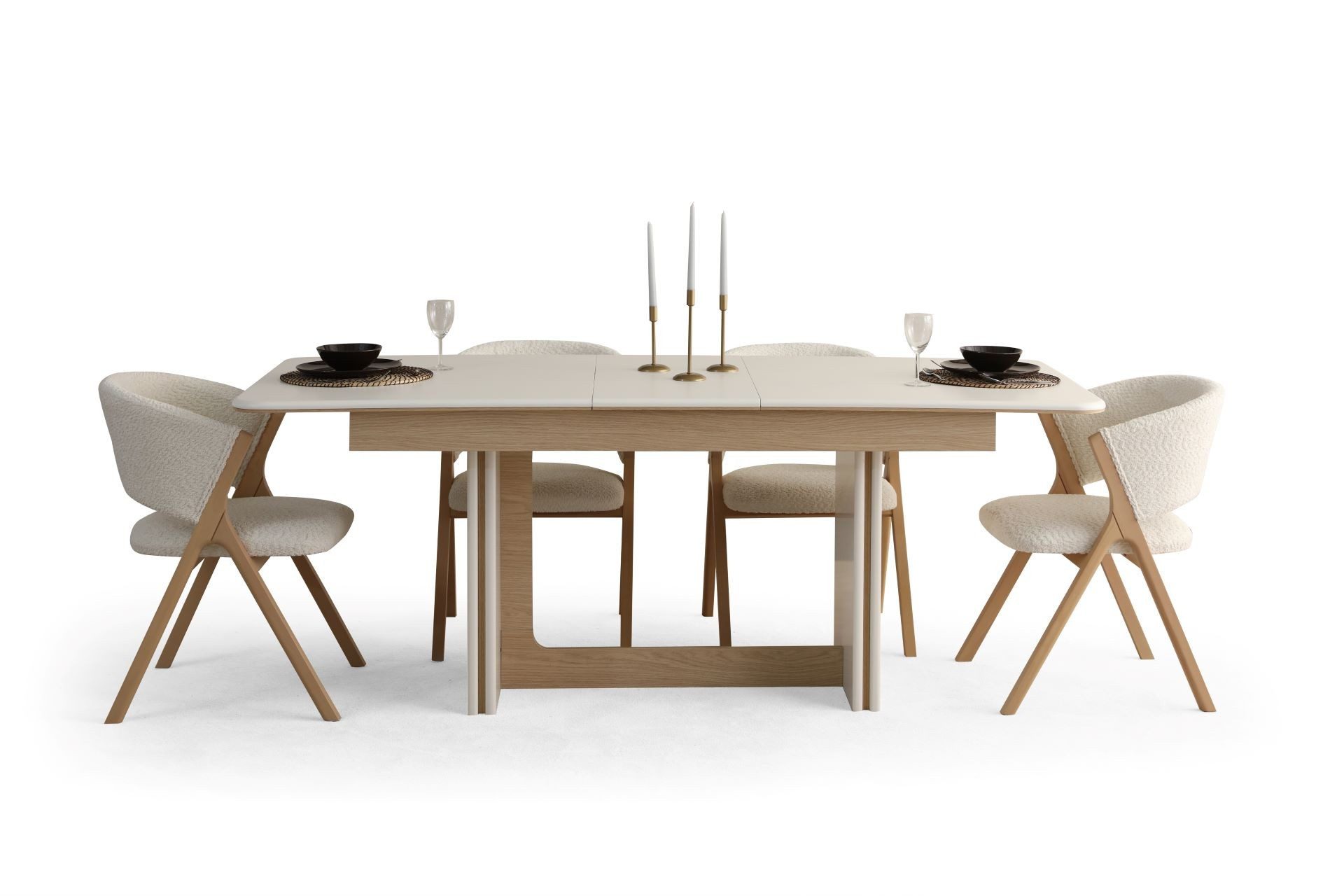 Essgruppe Esszimmer-Set von XLMOEBEL in Beige mit Holz und Textil