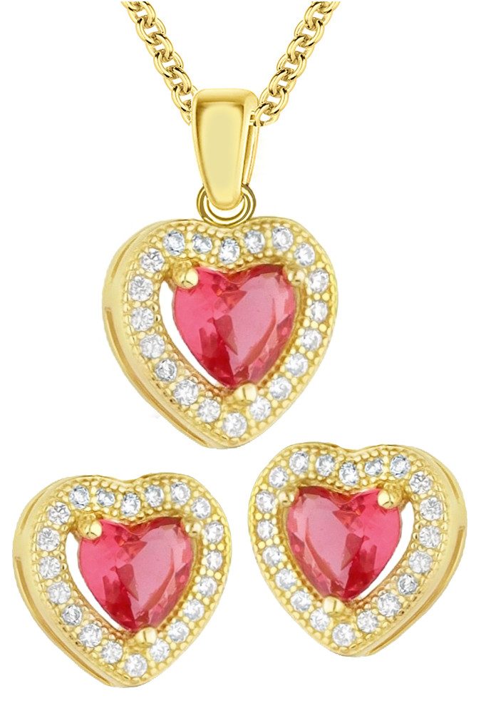 Limana Schmuckset 925 Silber vergoldet gold Herz Ohrringe mit Kette Anhänge günstig online kaufen