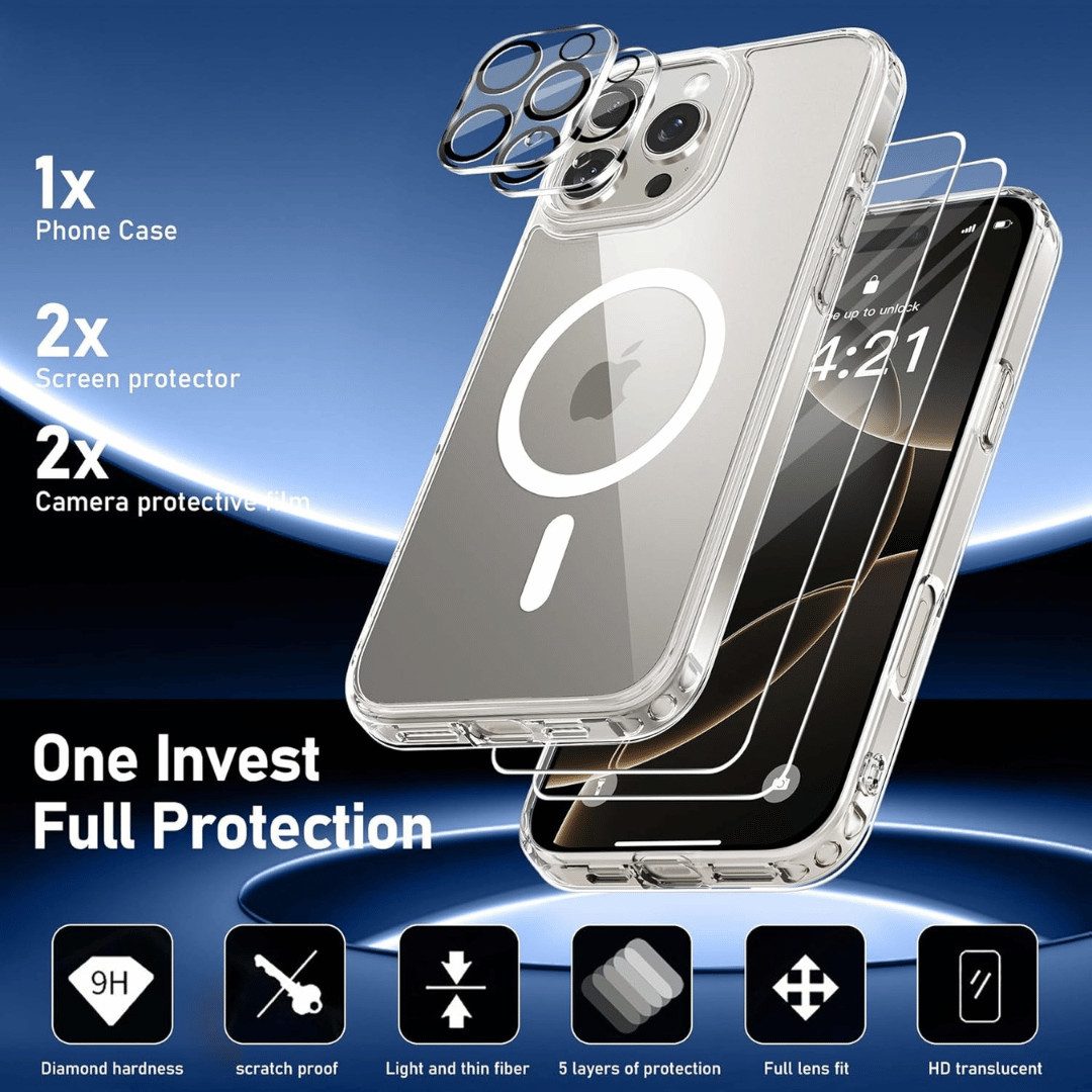 SmartUP Smartphone-Hülle 5in1 für Iphone 16 Pro Max MagSafe 2X Schutzglas 2X Kameraschutz Case 6,9 Zoll, kompletter Rundumschutz – Bild 4 von 5
