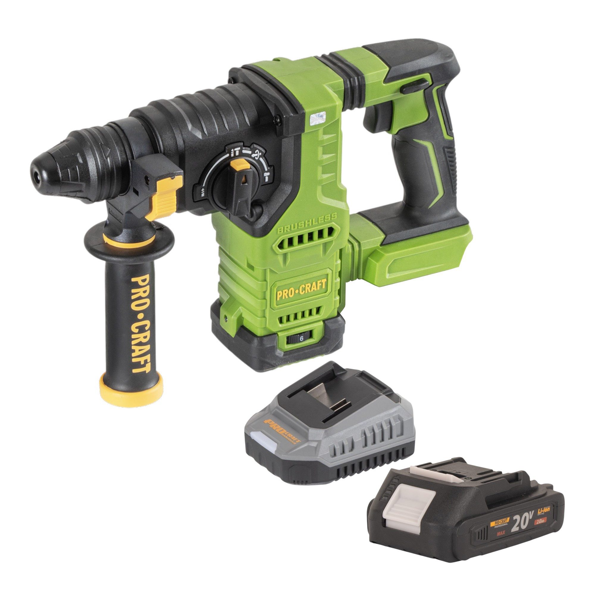 PRO CRAFT Akku-Bohrhammer PHA30bb 20 V 2,8 J SDS plus Brushless + 1x Akku 2,0Ah + Ladegerät